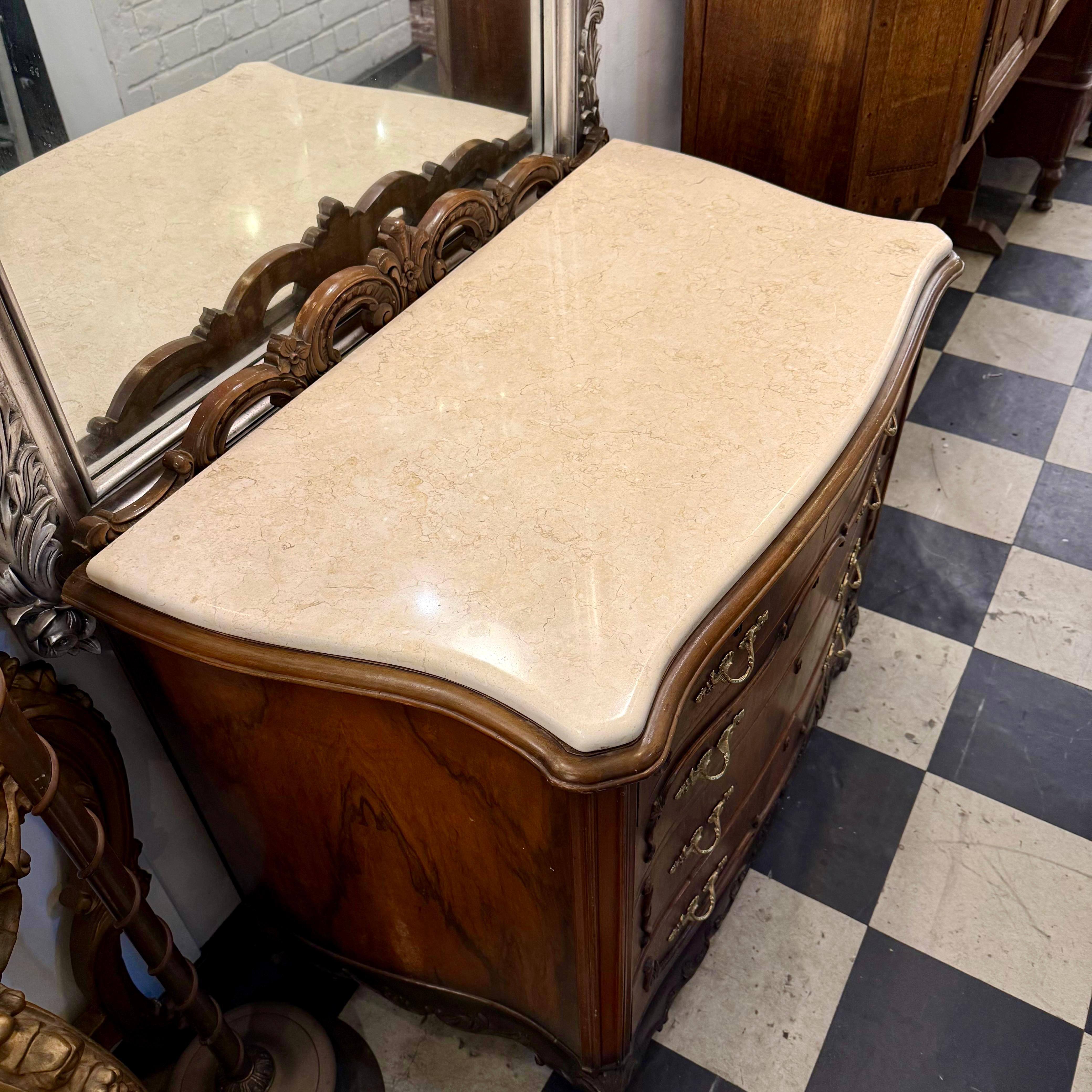 French Louis XV–Style Mahogany Commode with Marble Top - SOLD