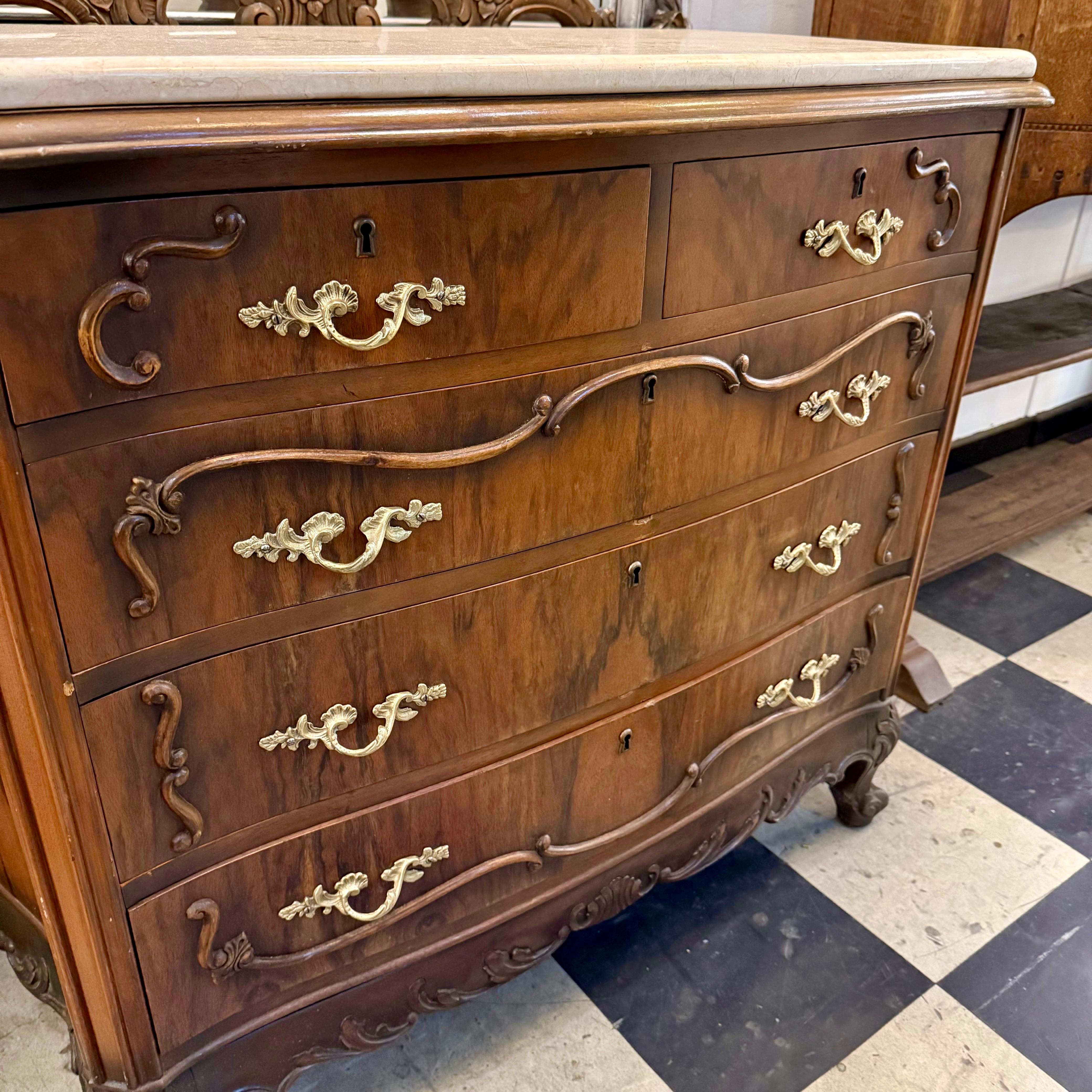 French Louis XV–Style Mahogany Commode with Marble Top - SOLD