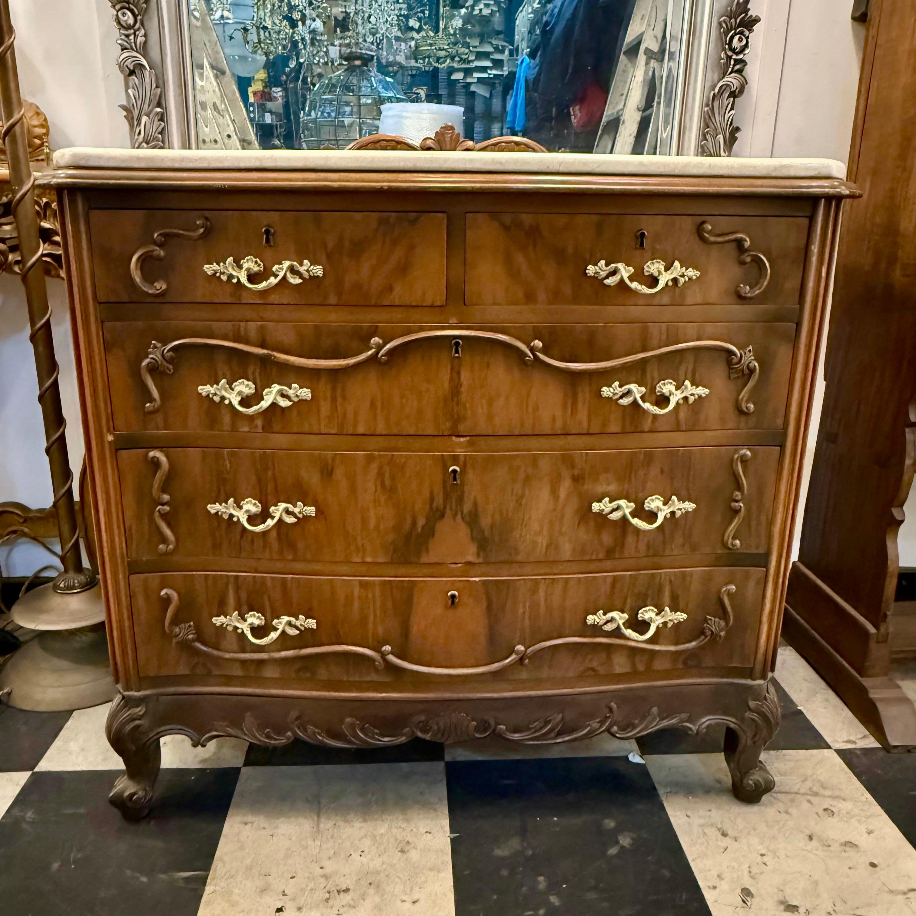 French Louis XV–Style Mahogany Commode with Marble Top - SOLD