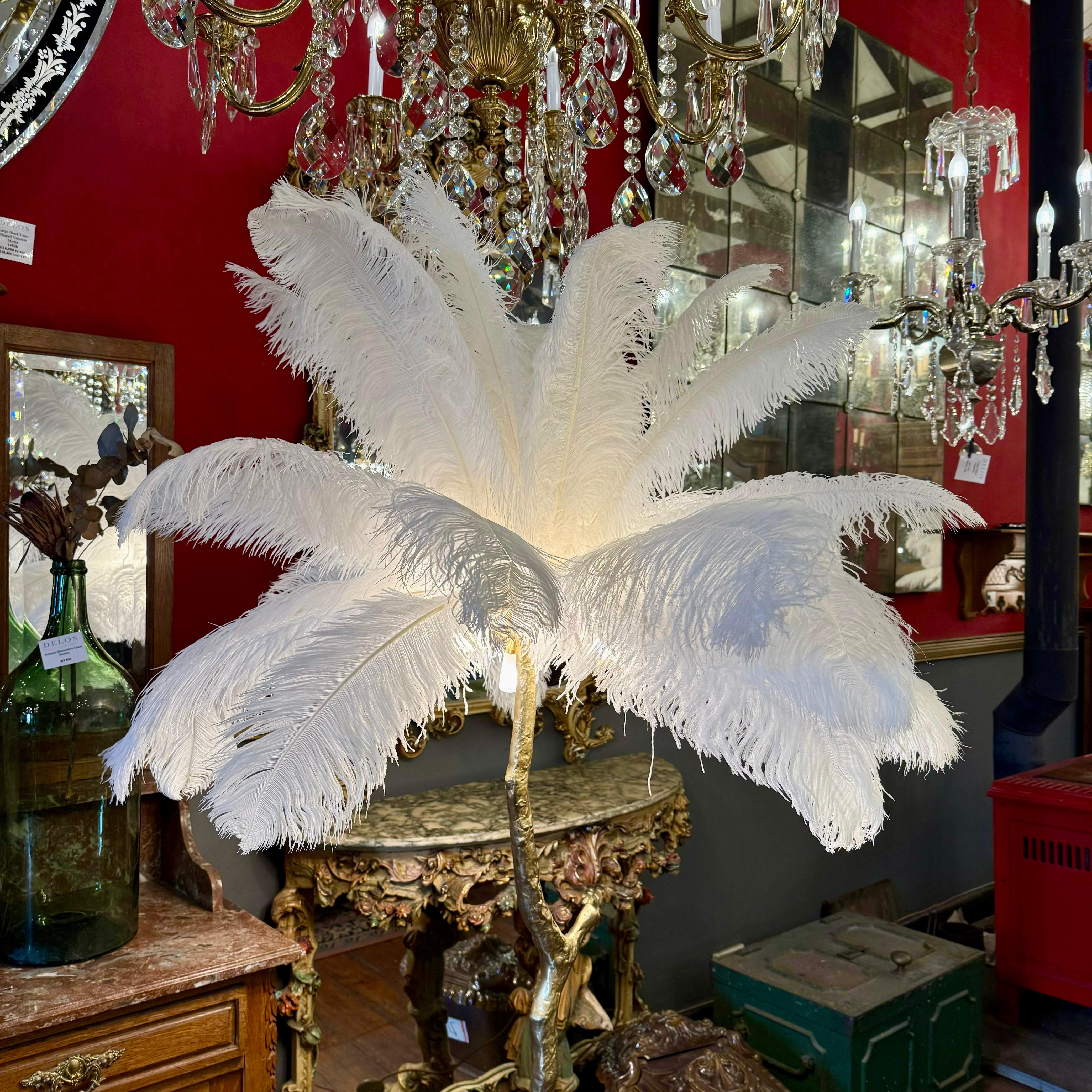 Solid Brass Ostrich Feather Floor Lamp, Contemporary