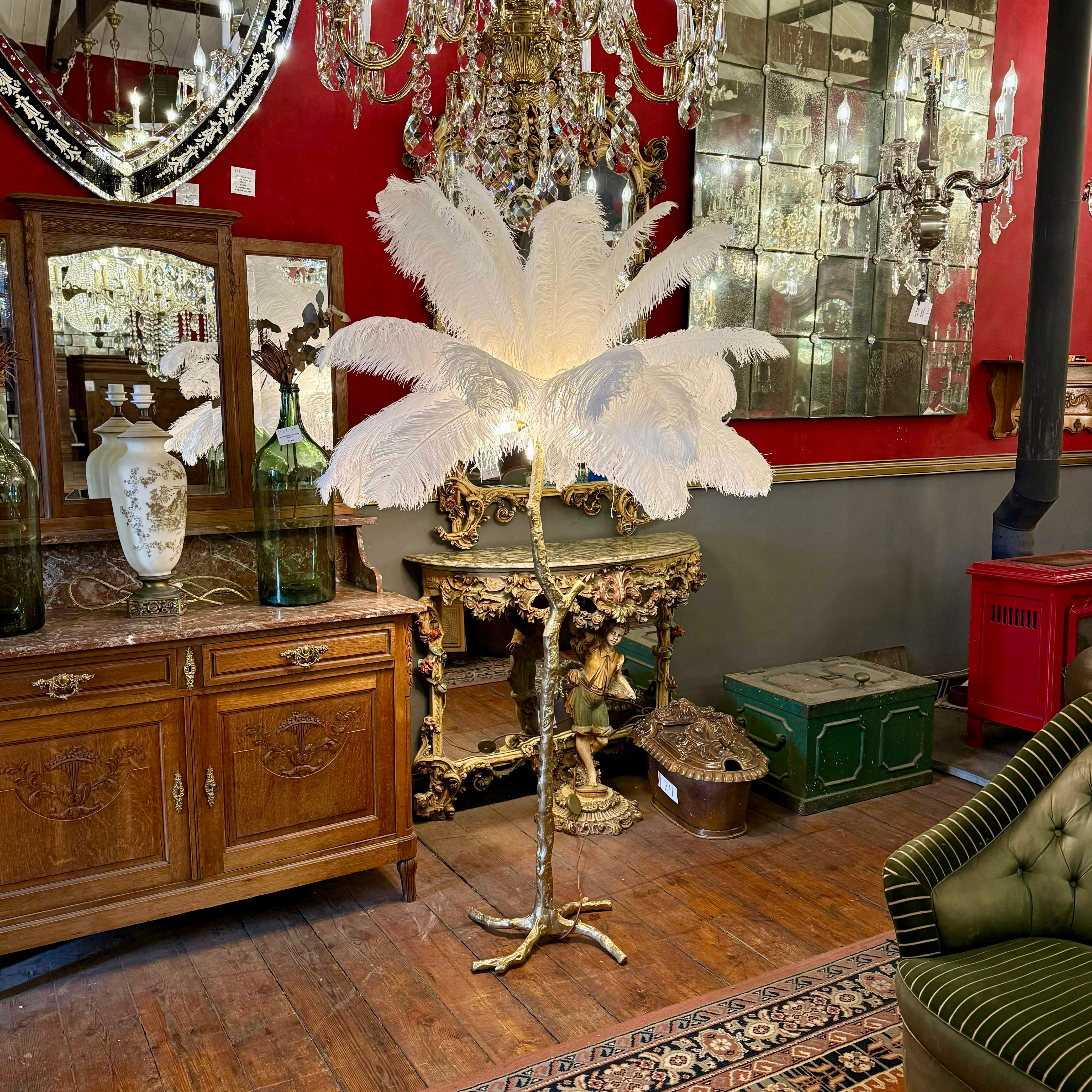 Solid Brass Ostrich Feather Floor Lamp, Contemporary