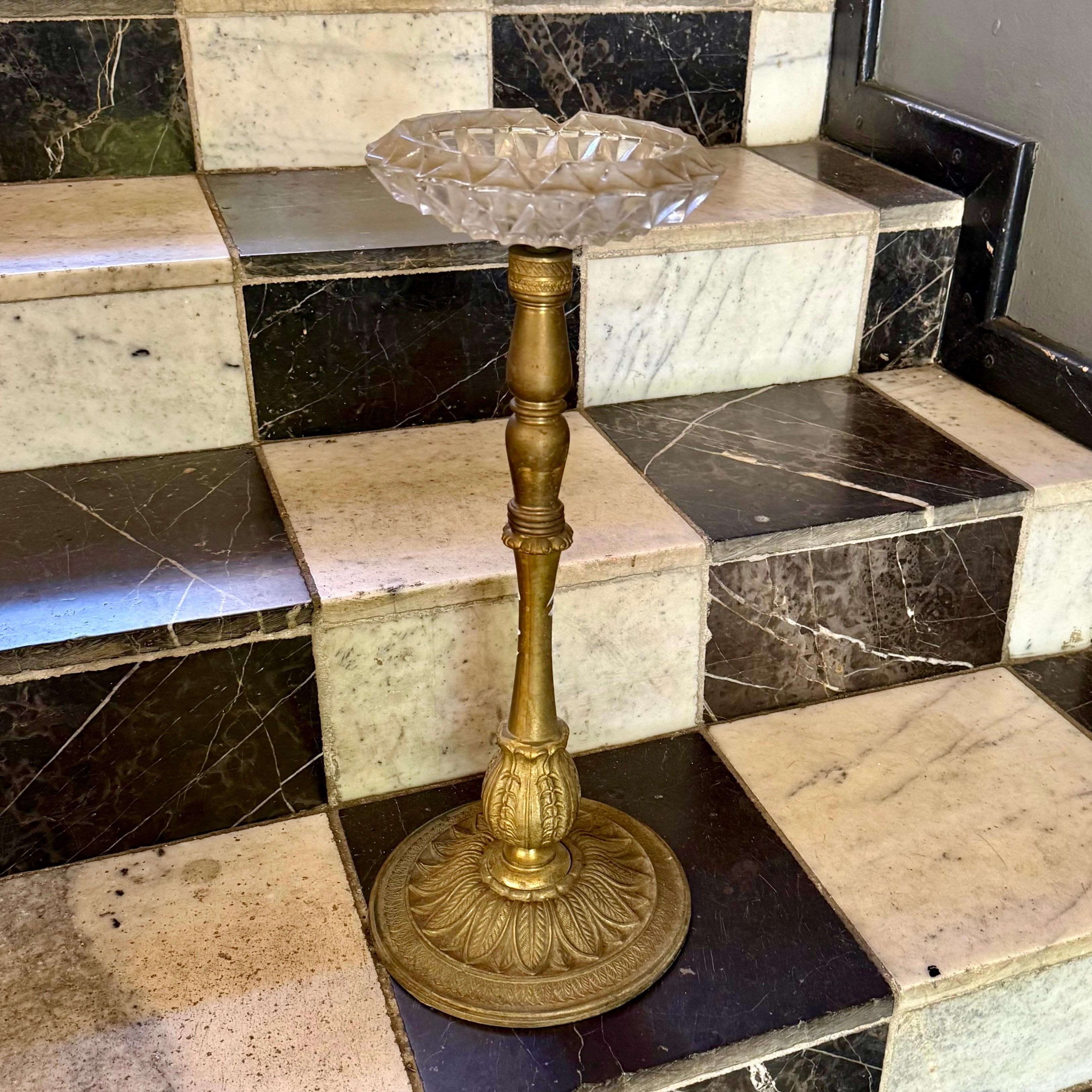 Vintage Brass and Crystal Standing Ashtray - SOLD