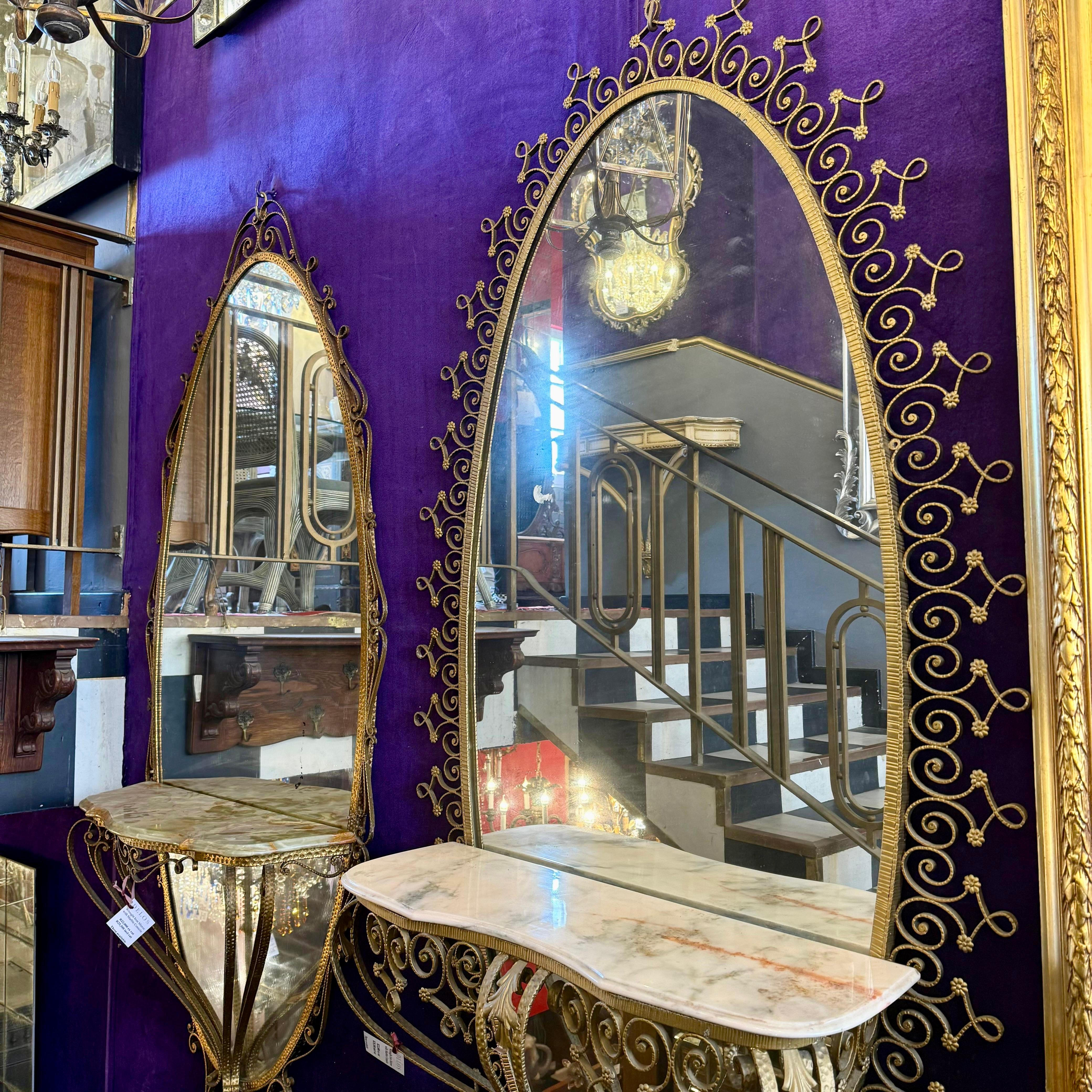 Wrought Iron Mirror with Marble Console