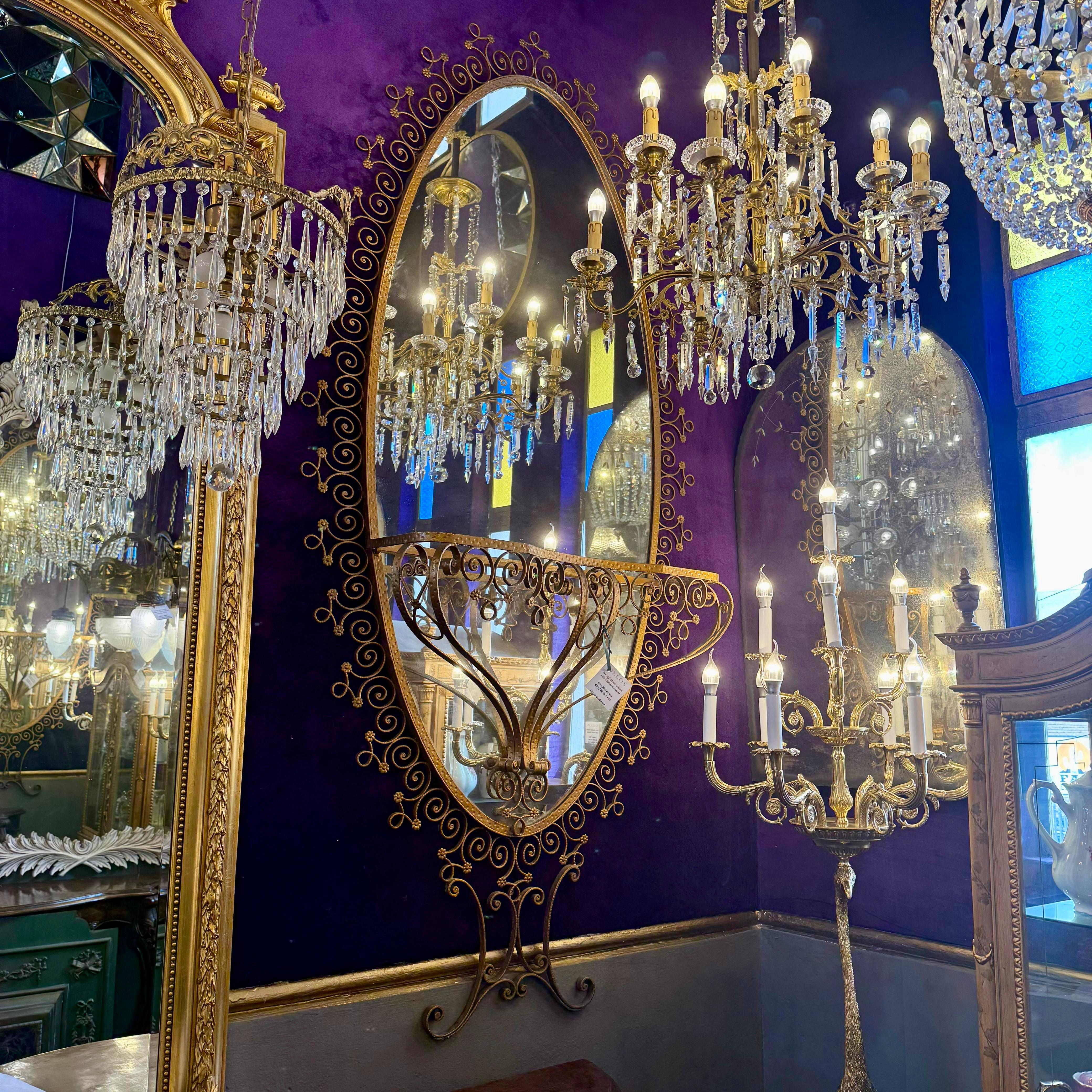 Wrought Iron Mirror with Marble Console