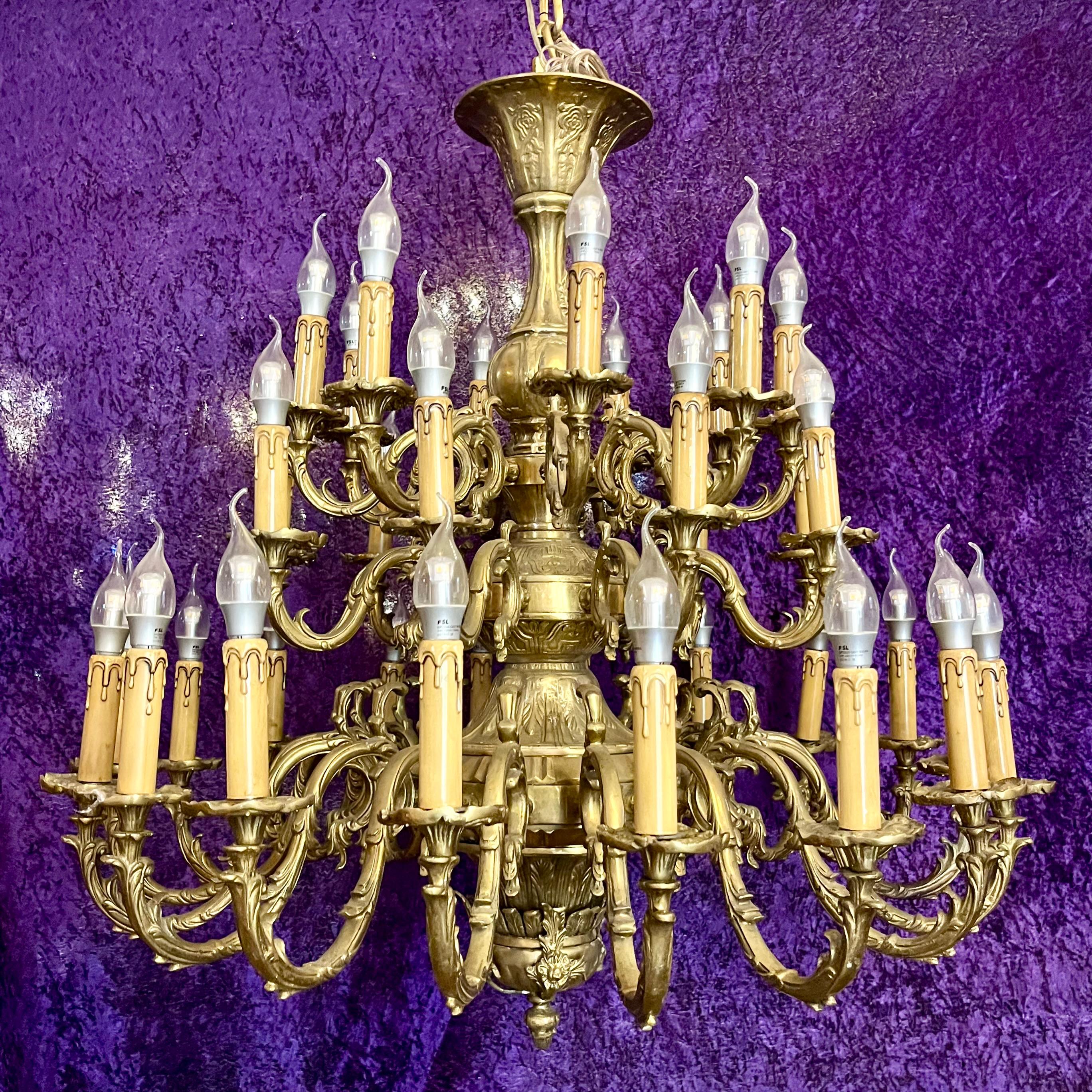 Monumental 24-Light Brass Chandelier, Early 20th Century - SOLD