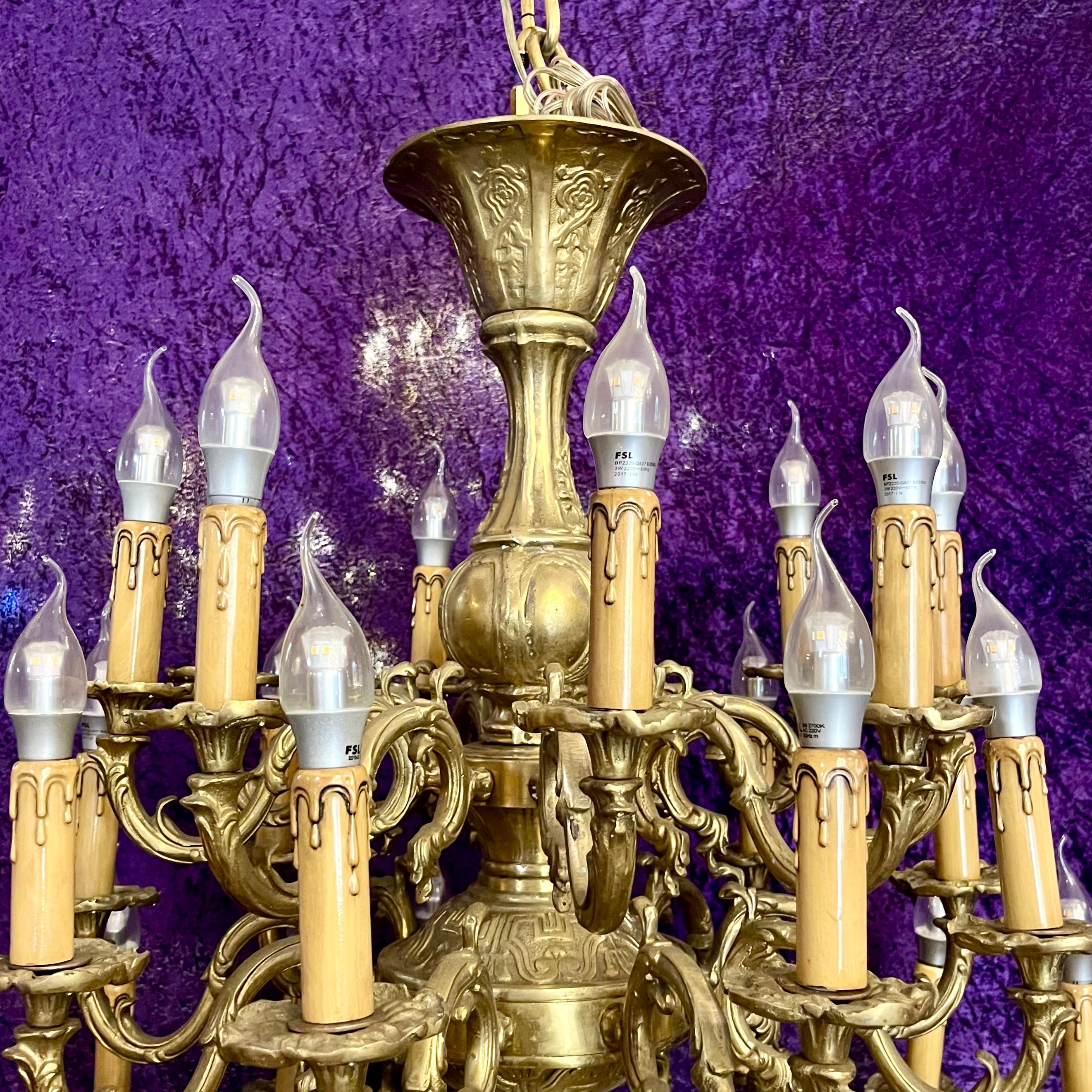 Monumental 24-Light Brass Chandelier, Early 20th Century - SOLD