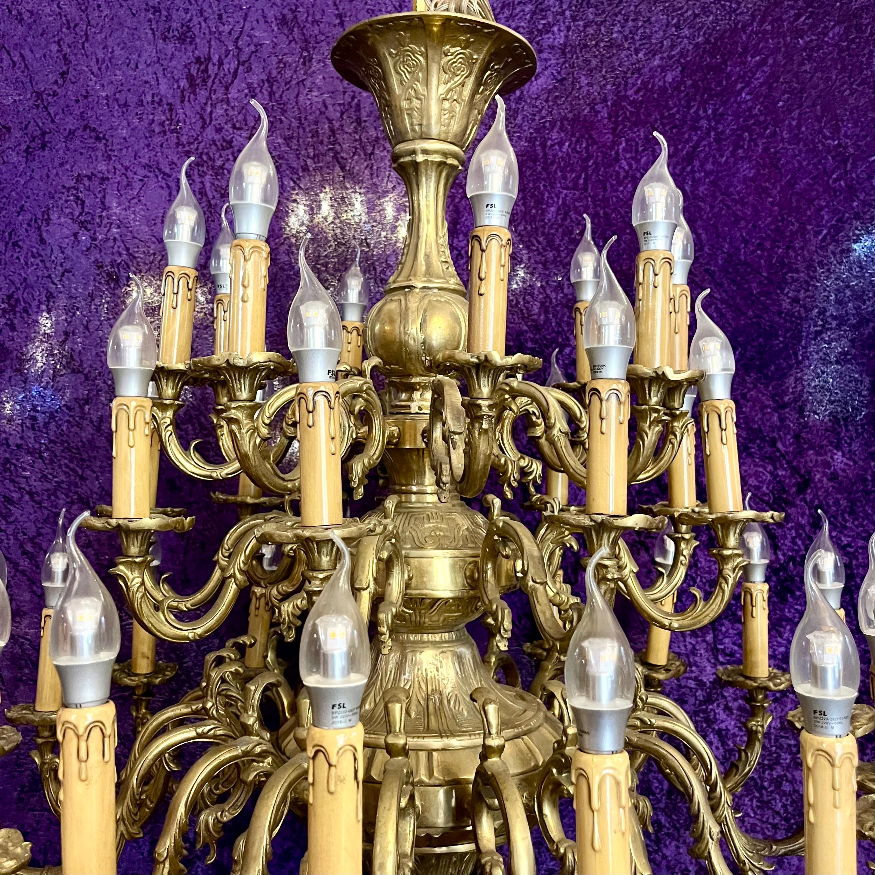 Monumental 24-Light Brass Chandelier, Early 20th Century - SOLD