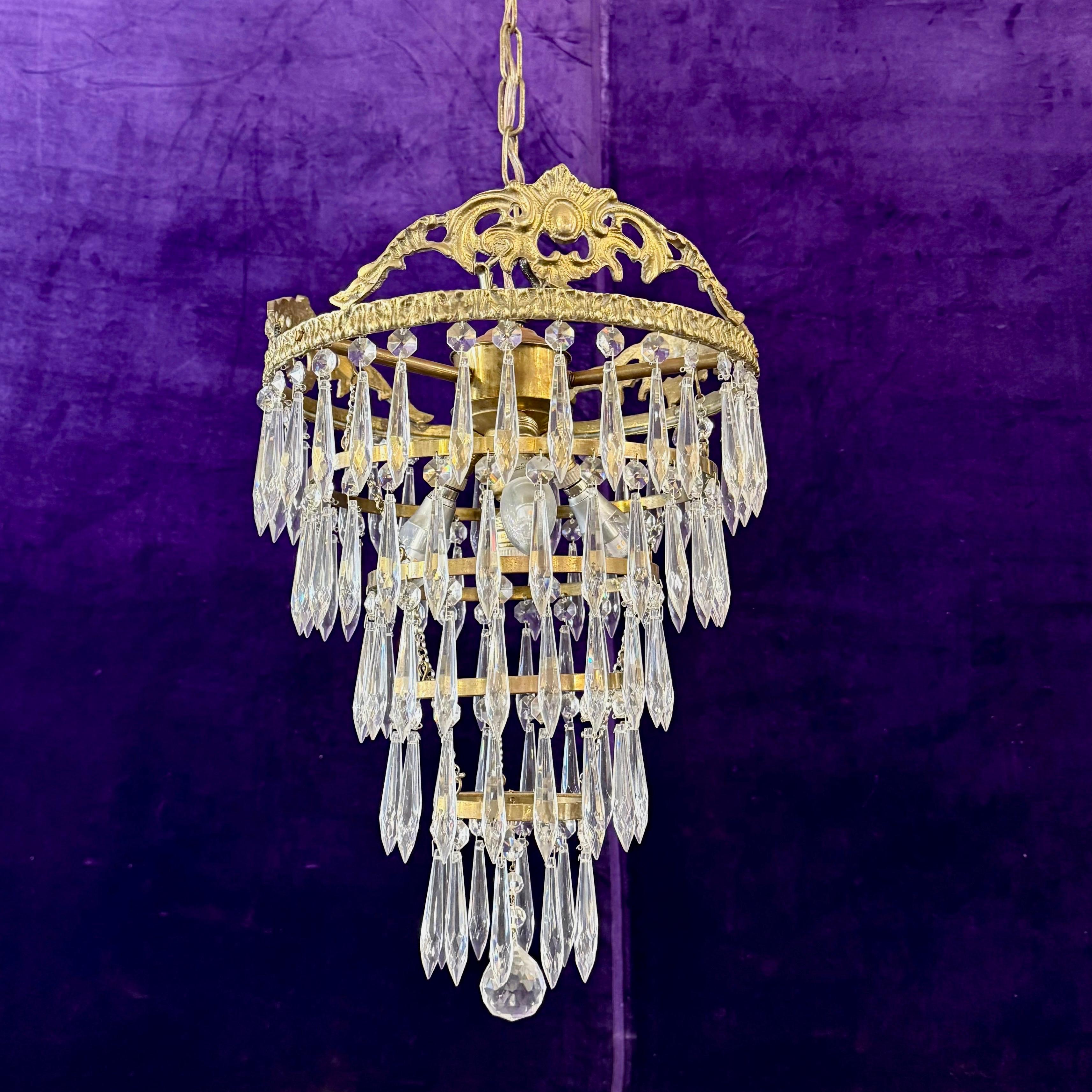 Delos Custom Waterfall Chandelier with Antique Brass Castings - SOLD