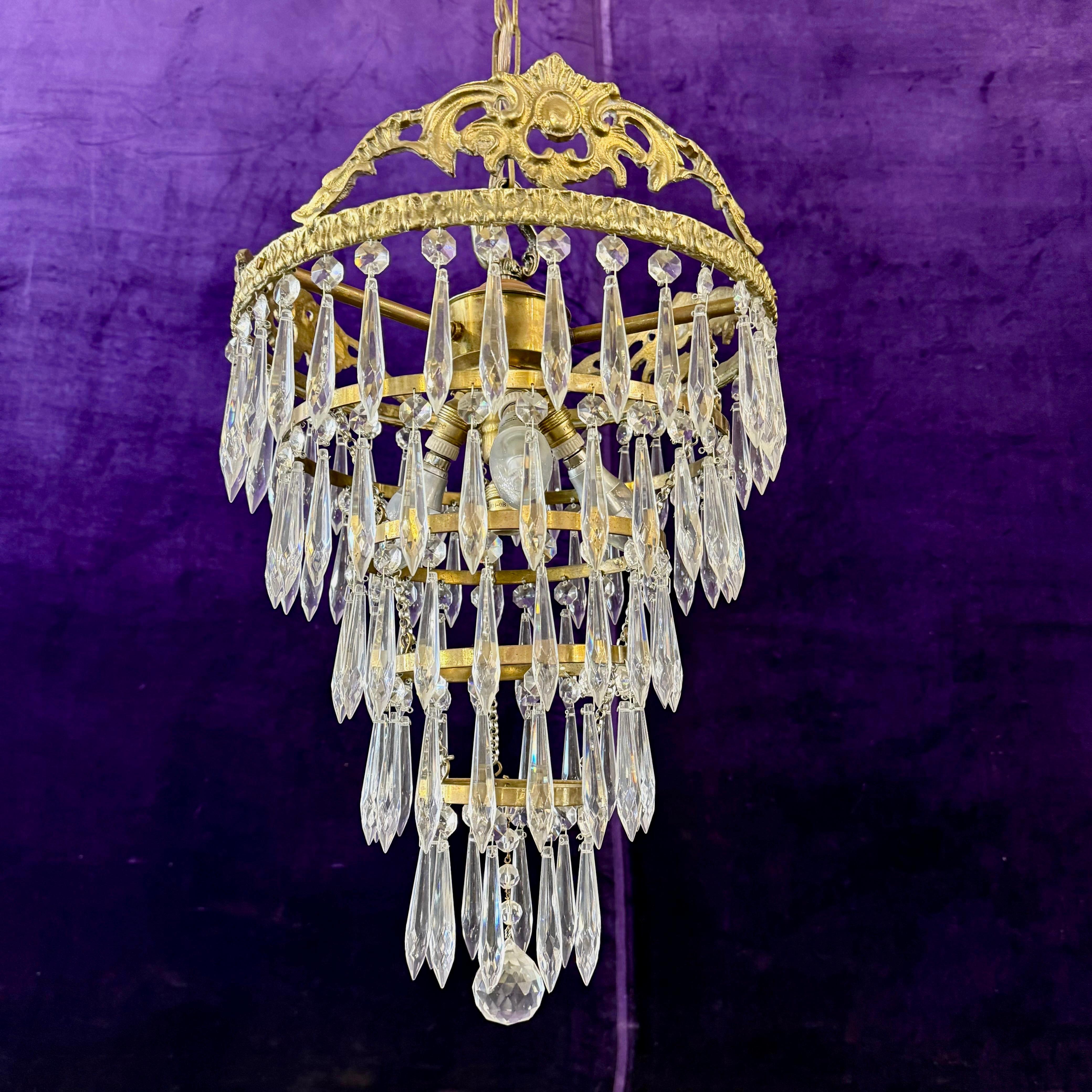 Delos Custom Waterfall Chandelier with Antique Brass Castings - SOLD