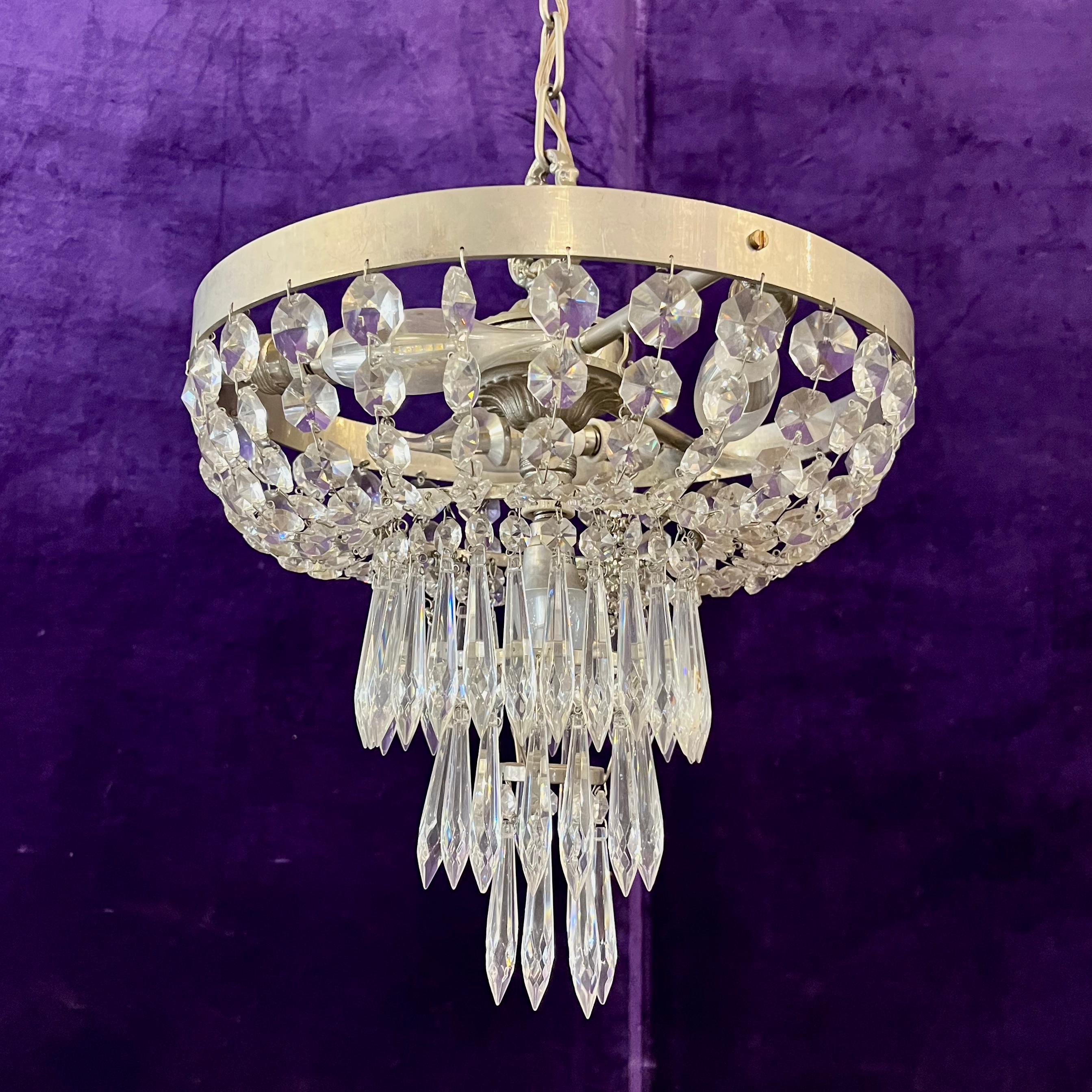 Delos Custom Made Neoclassical Waterfall Chandelier with Nickel Finish