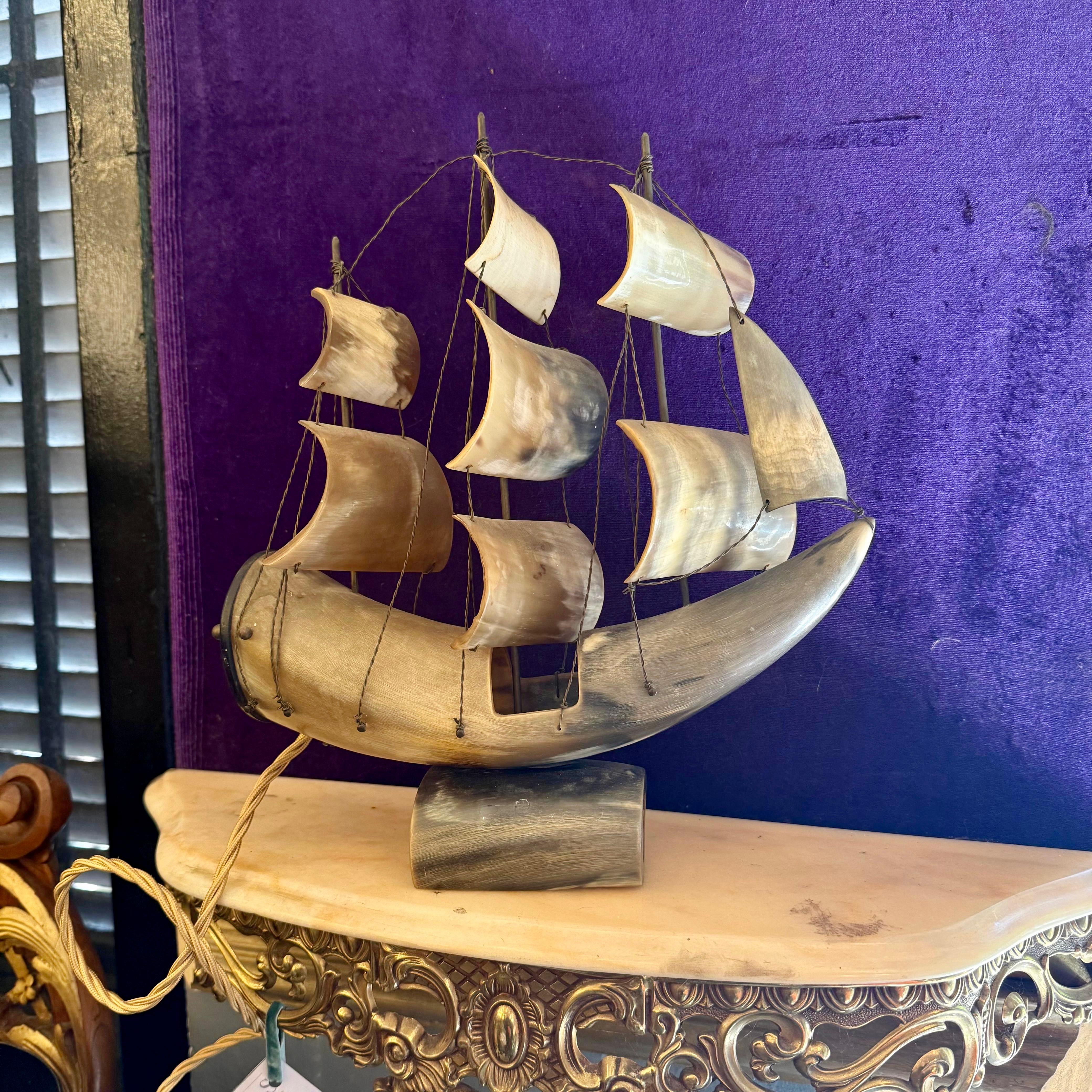 Decorative Horn Table Lamp in the Form of a Ship