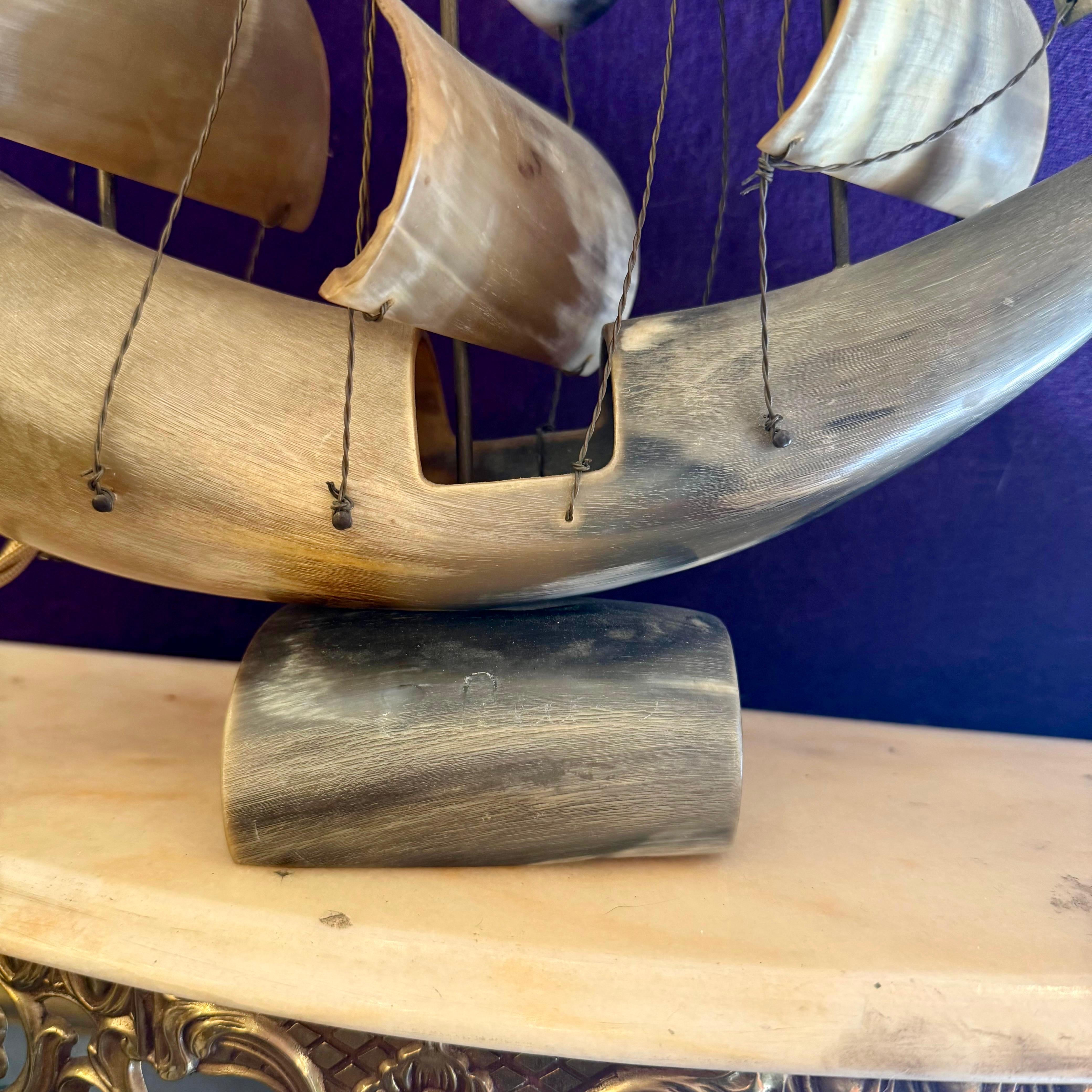 Decorative Horn Table Lamp in the Form of a Ship