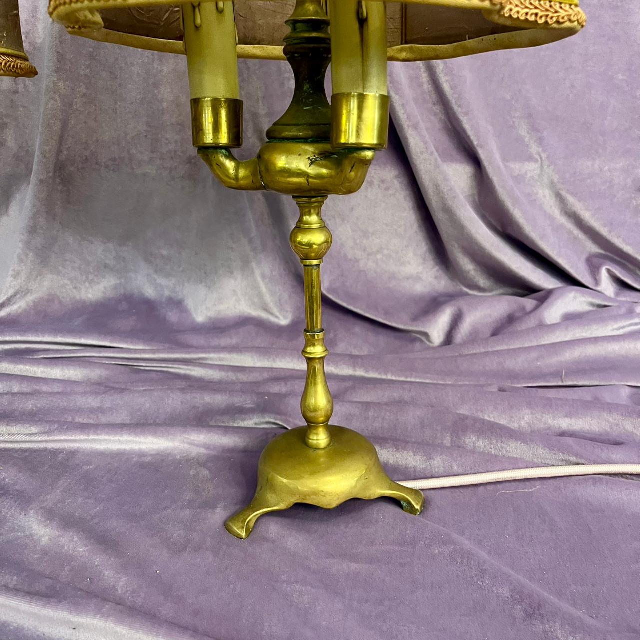 Pair of Antique Brass Lamps with Dusty Mauve Shade
