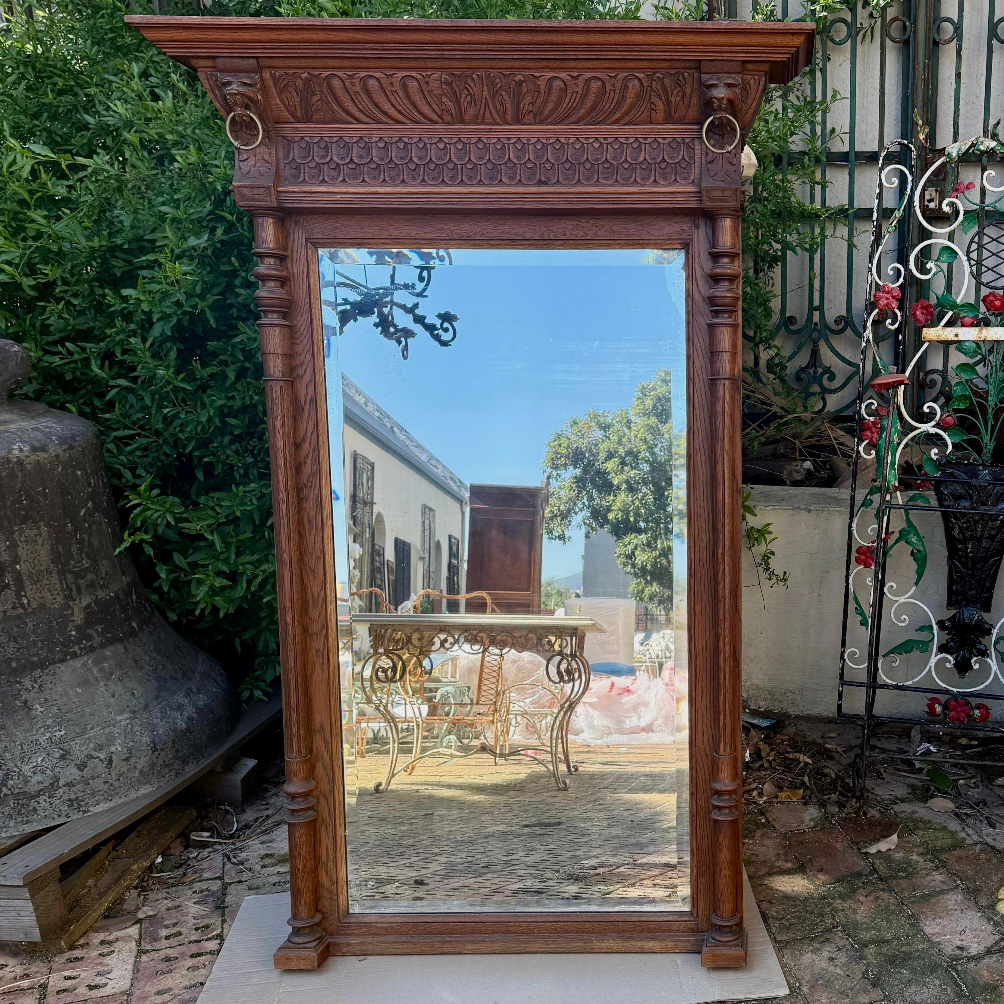 Large Antique Carved Oak French Mirror