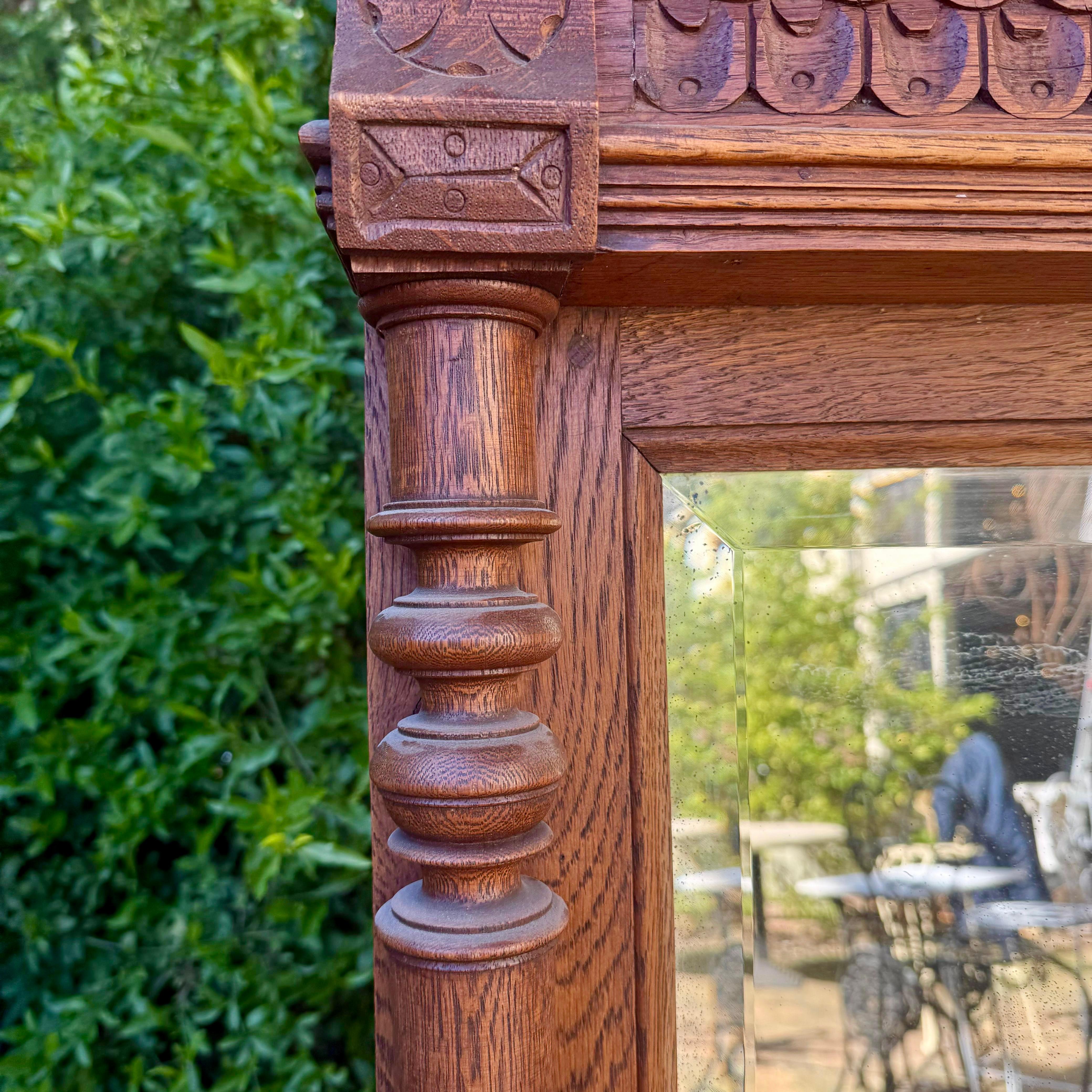 Large Antique Carved Oak French Mirror