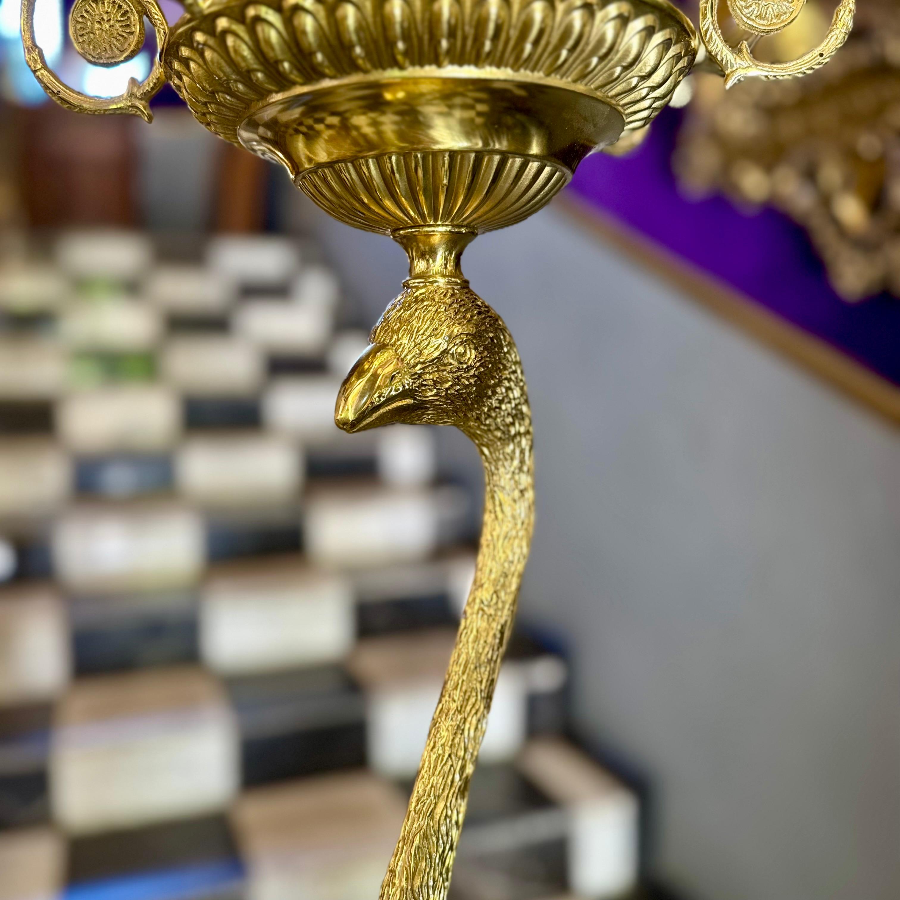 Pair of Brass Peacock Standing Lamps