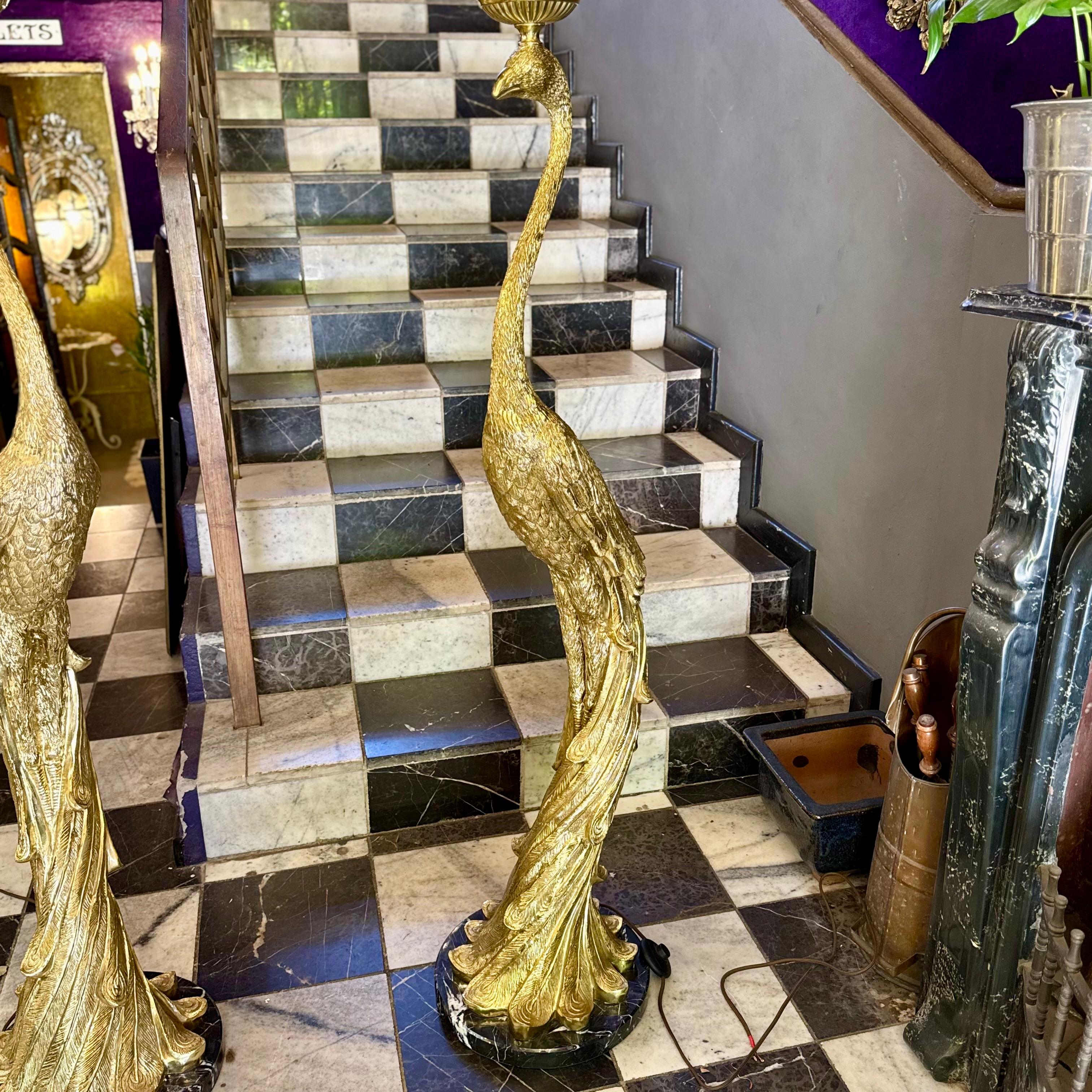 Pair of Brass Peacock Standing Lamps