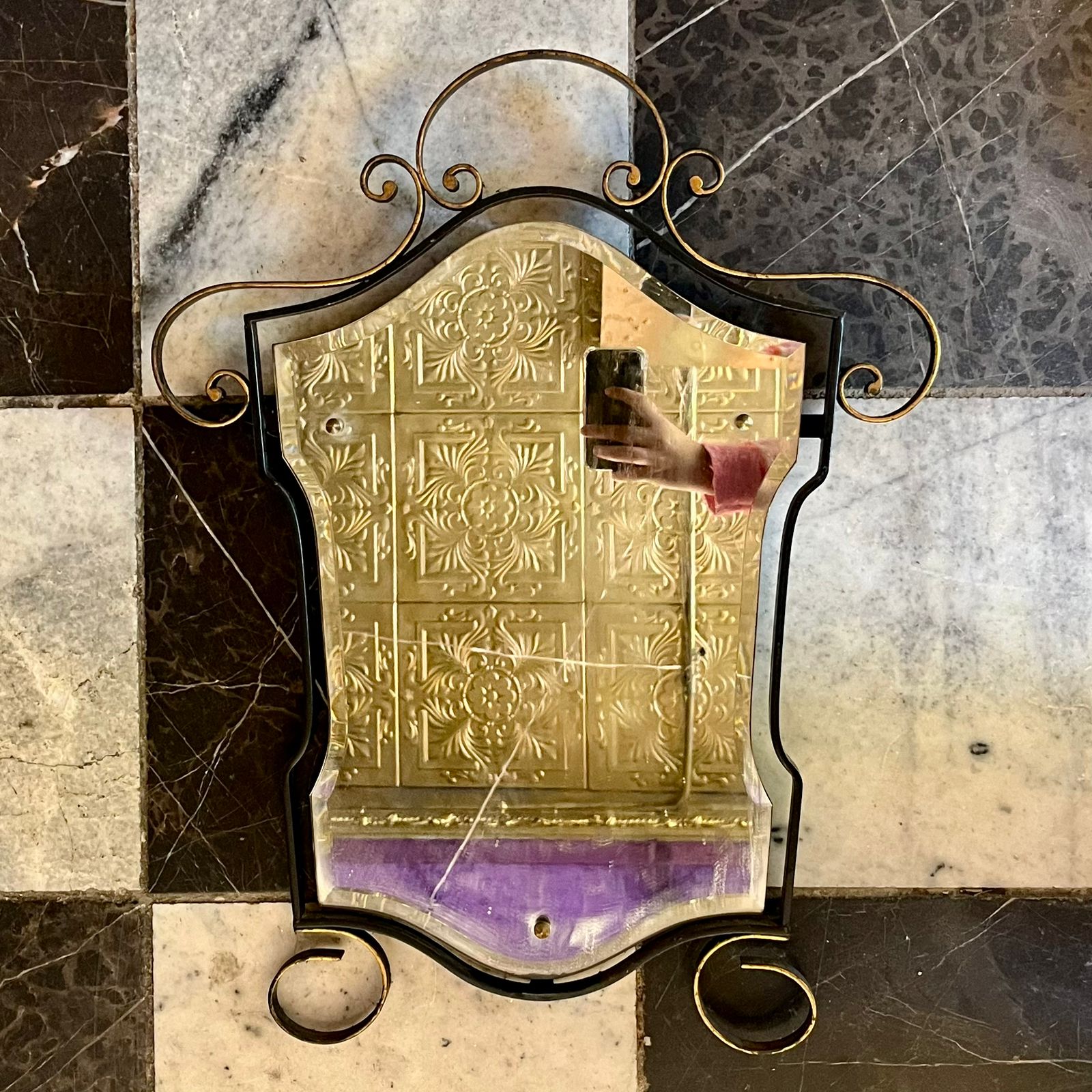 Wrought Iron Framed Wall Mirror with Scrolled Detailing