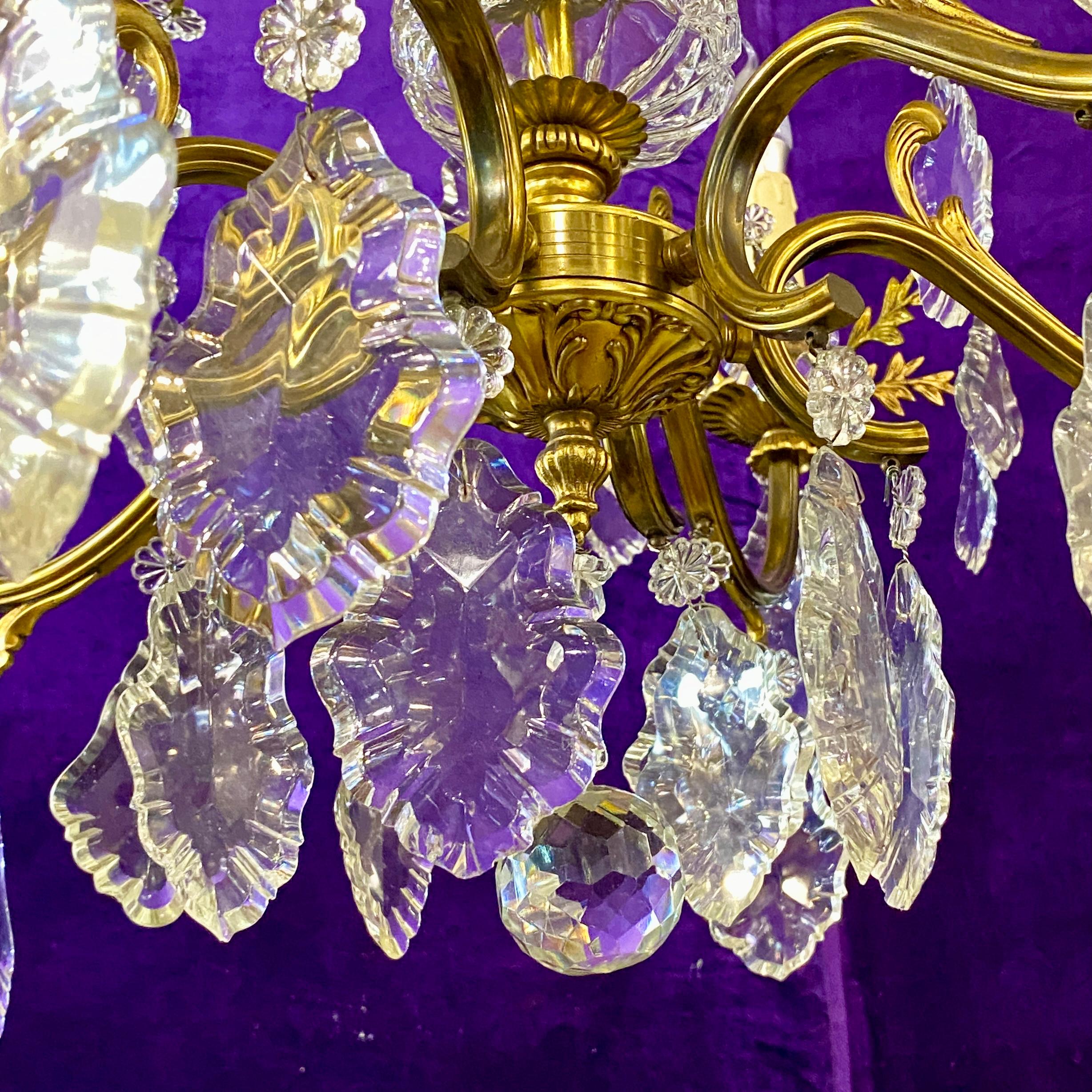 Gilt Brass & Antique French Crystal Chandelier - SOLD