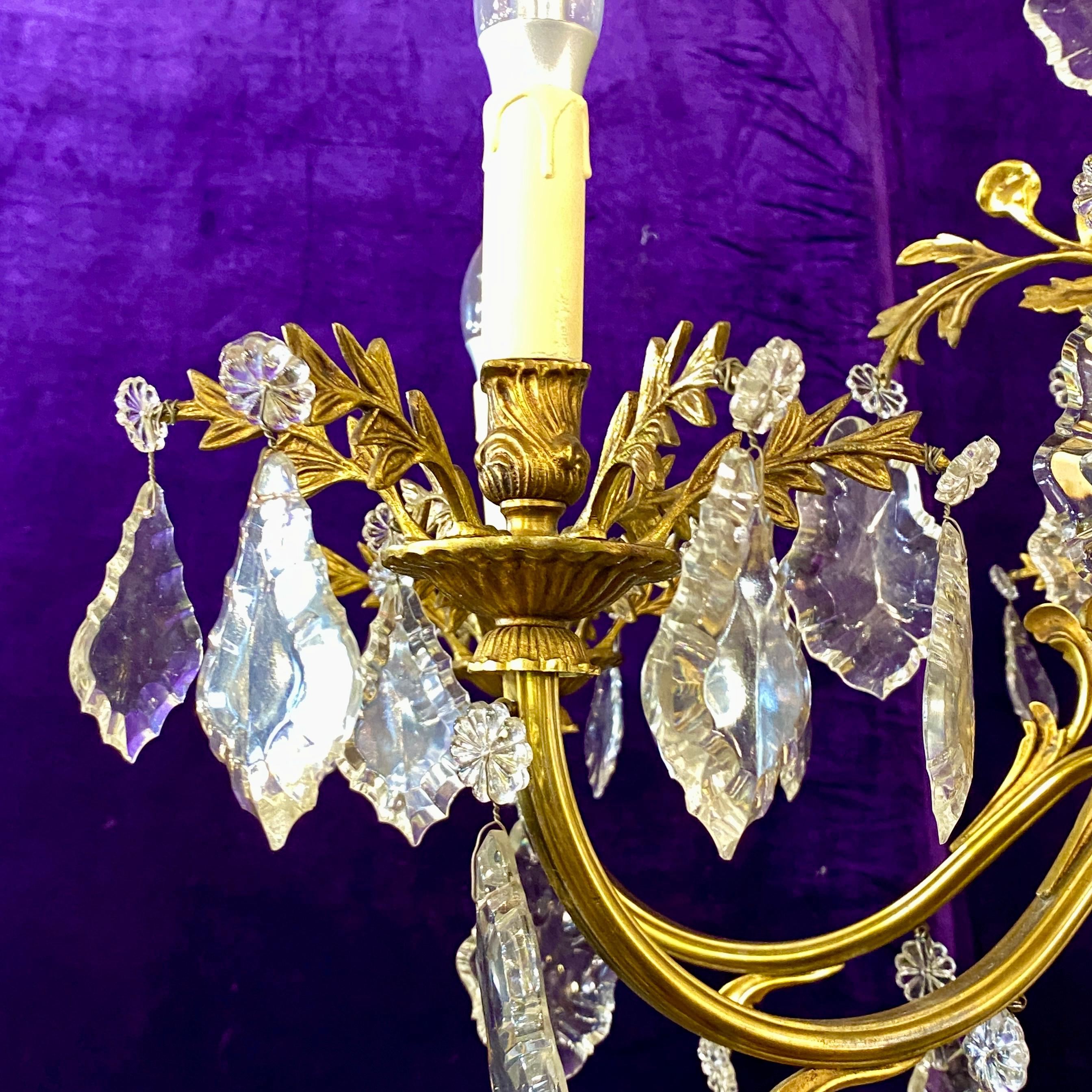 Gilt Brass & Antique French Crystal Chandelier - SOLD