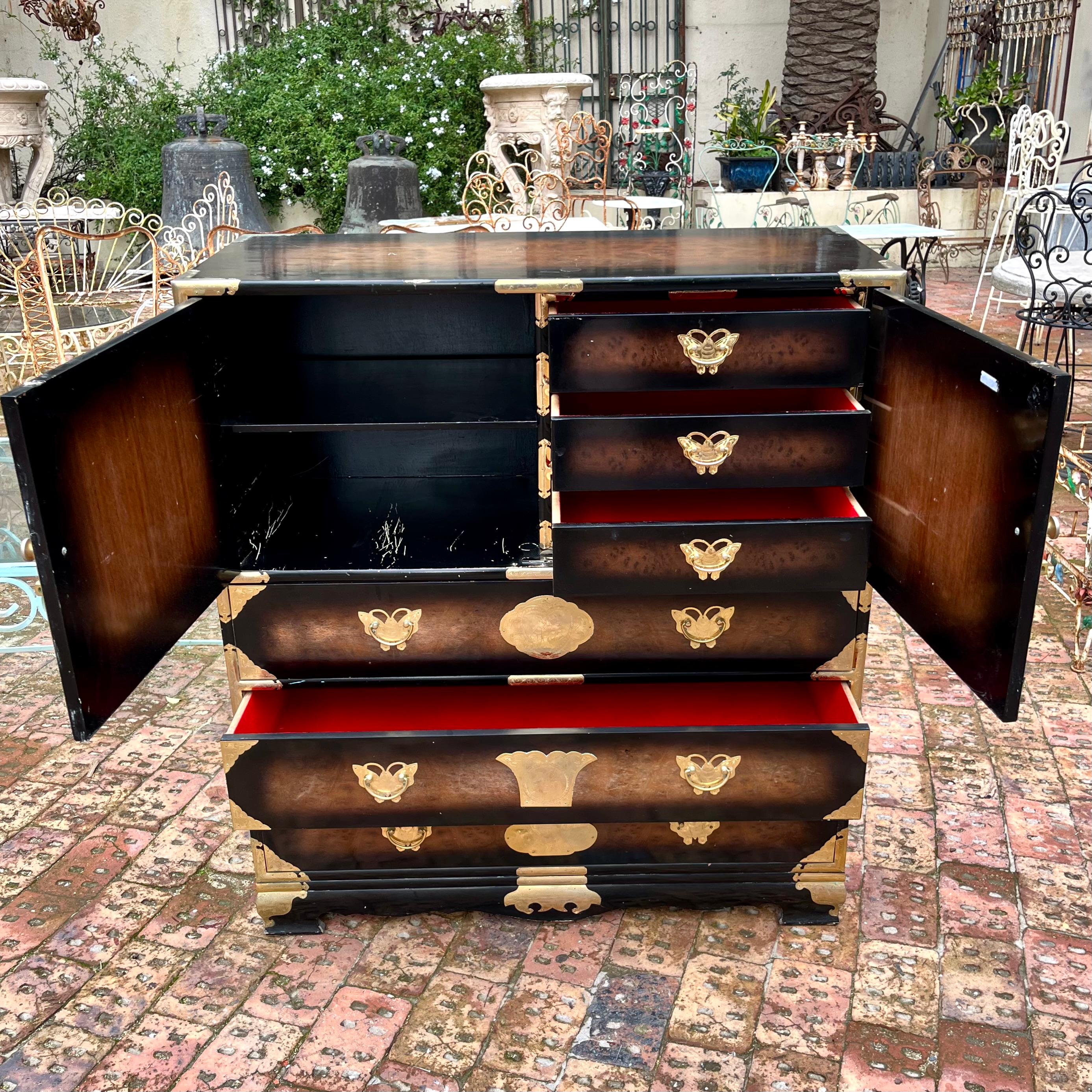 Vintage Korean Tansu Chest with Brass Mounts