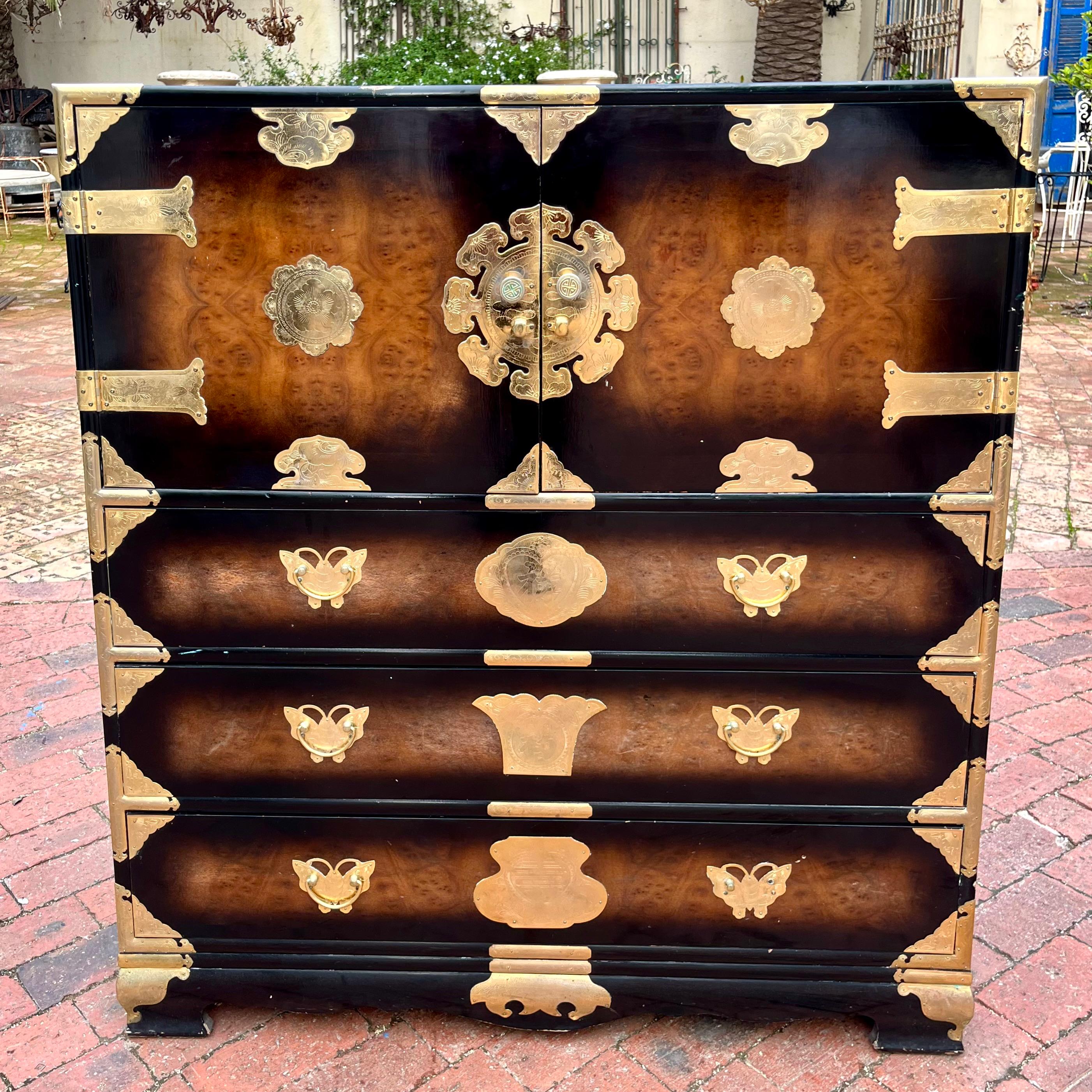 Vintage Korean Tansu Chest with Brass Mounts