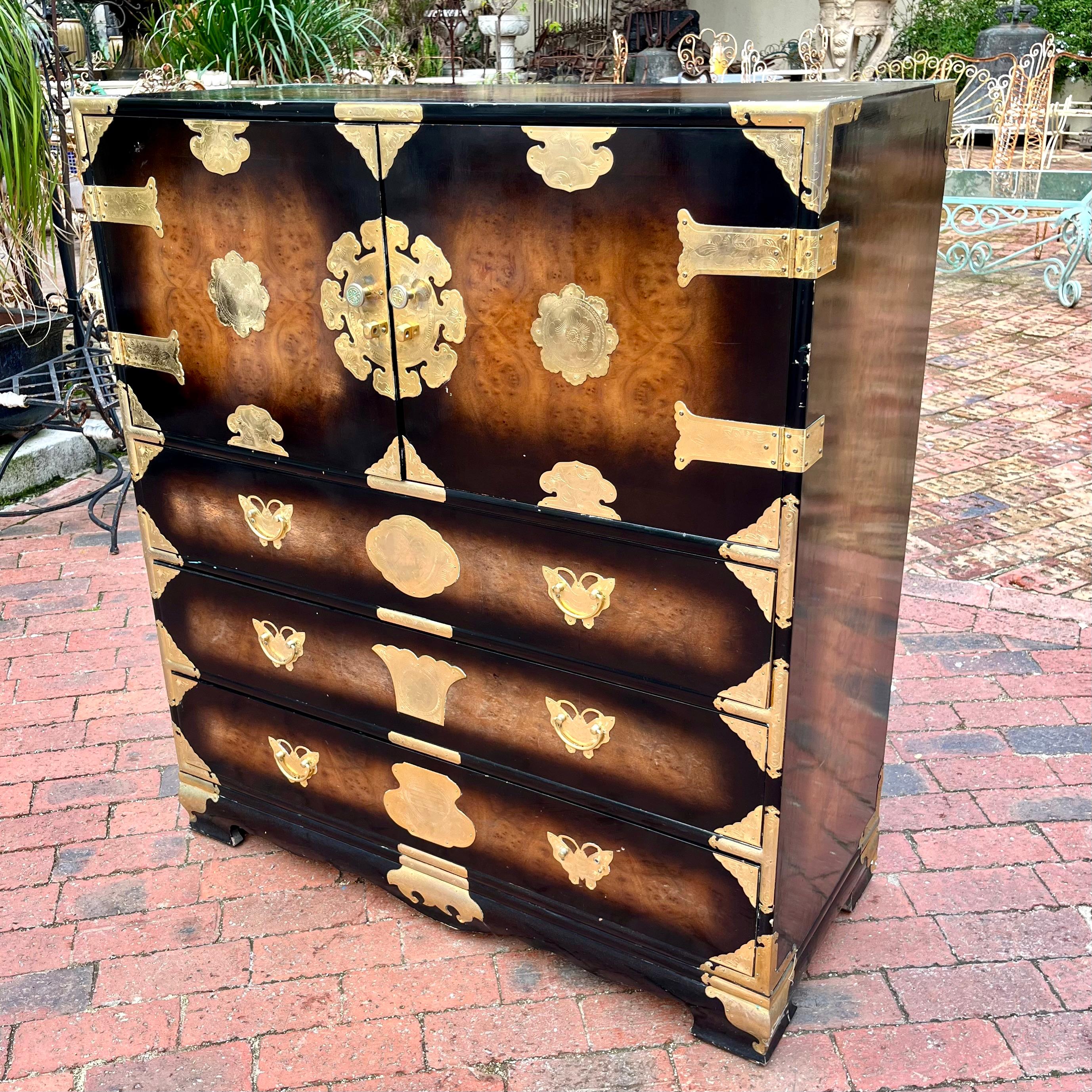 Vintage Korean Tansu Chest with Brass Mounts