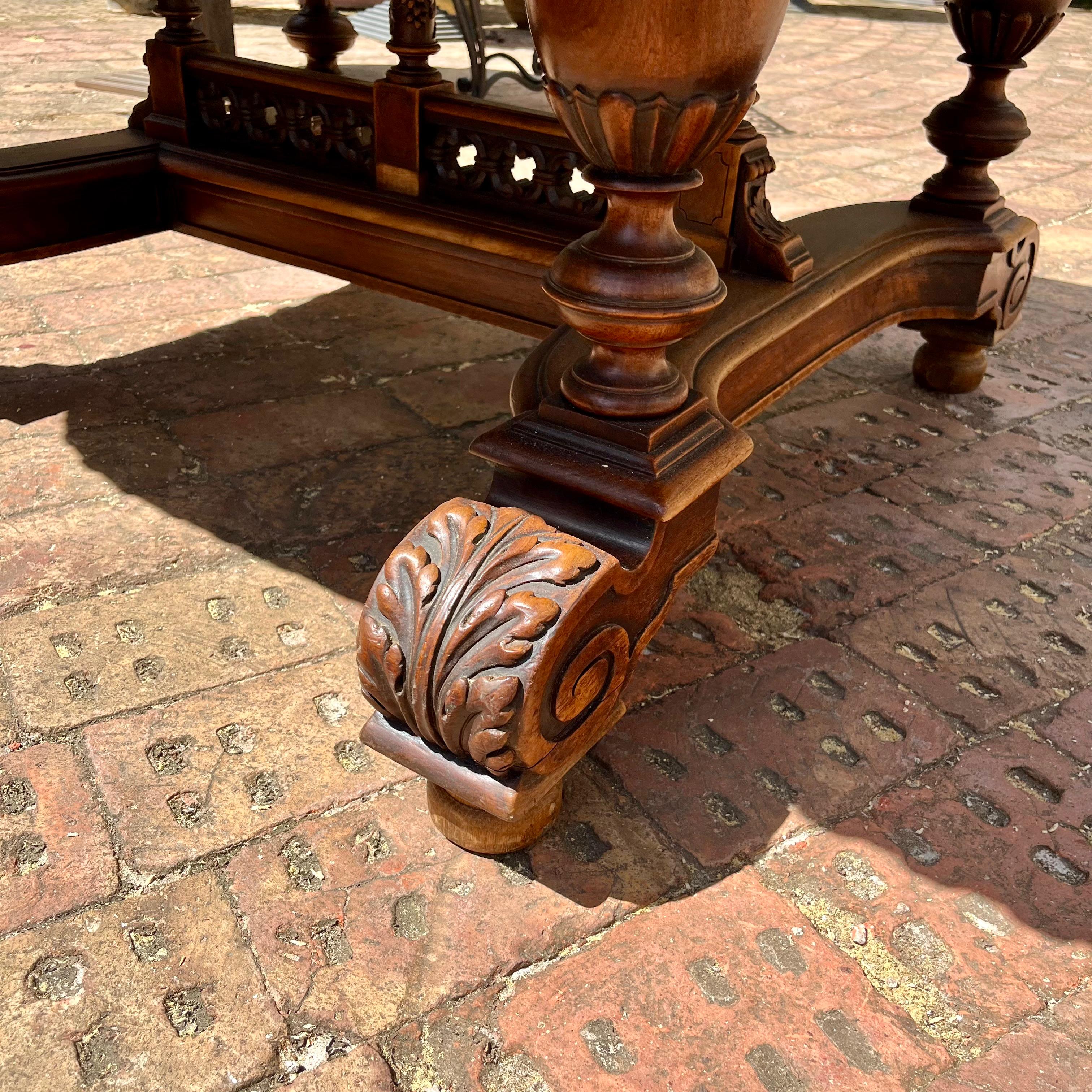 Large Antique Oak Dining Table with Carved Detailing, Late 19th Century