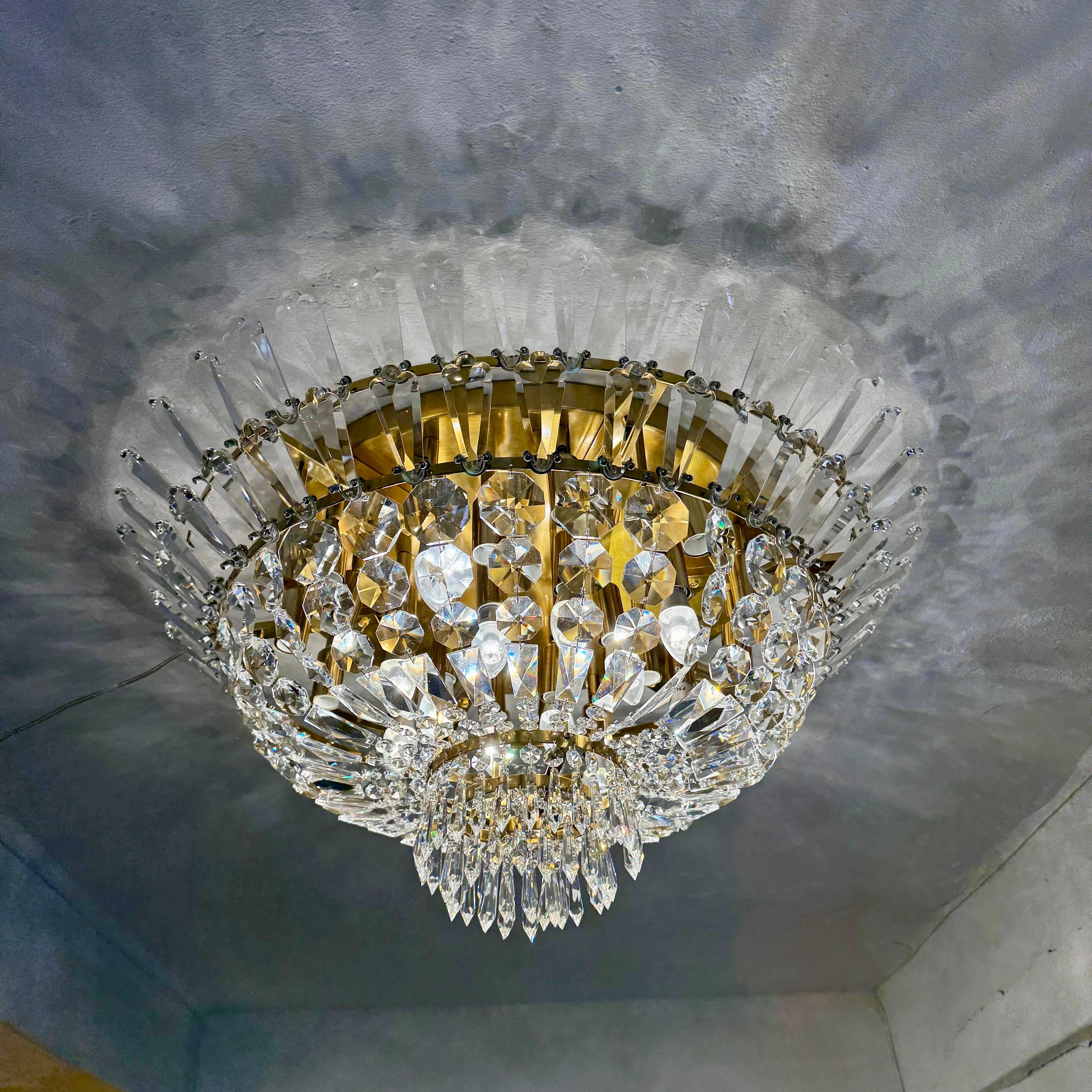 Grand Neoclassical Crystal Flush-Mount Chandelier
