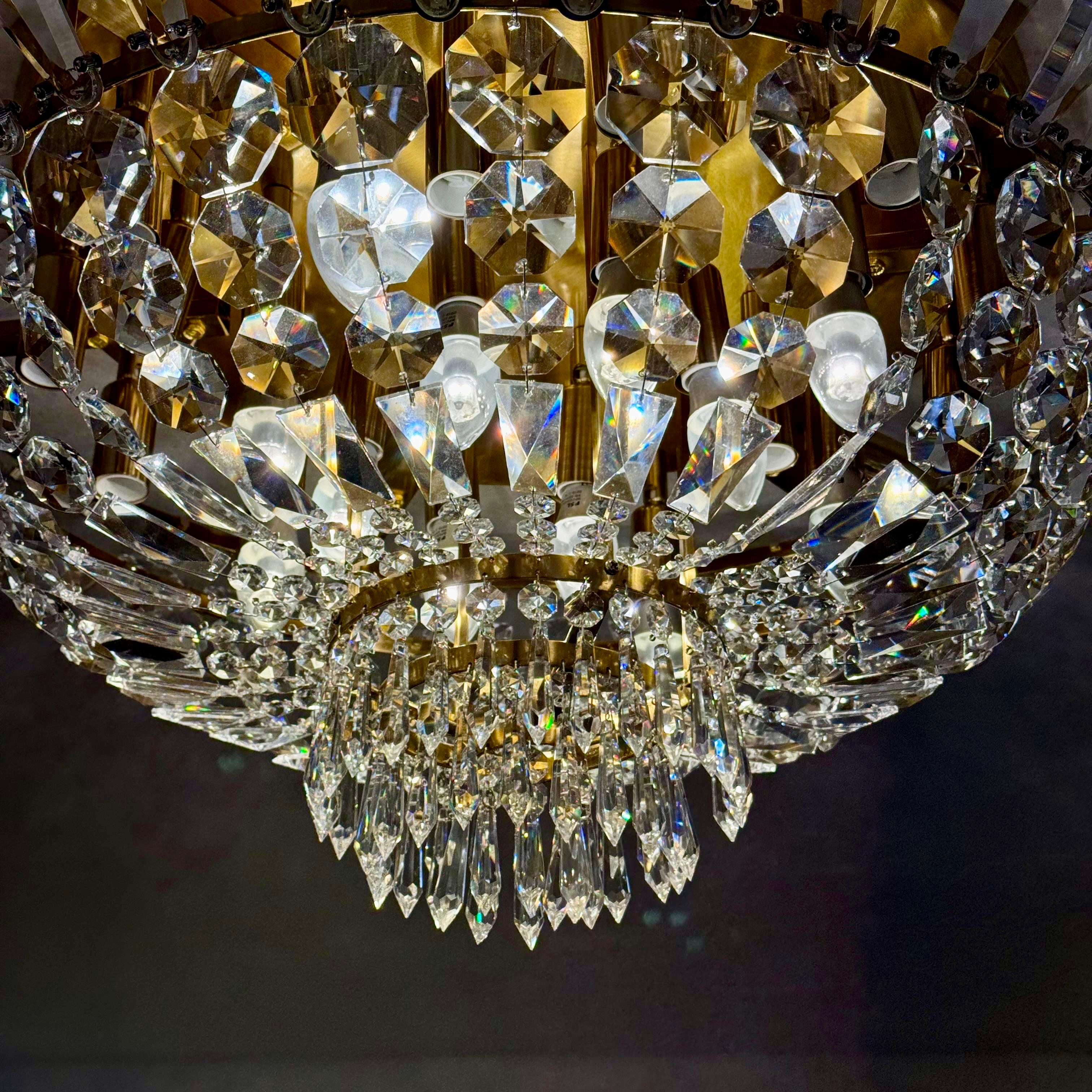 Grand Neoclassical Crystal Flush-Mount Chandelier