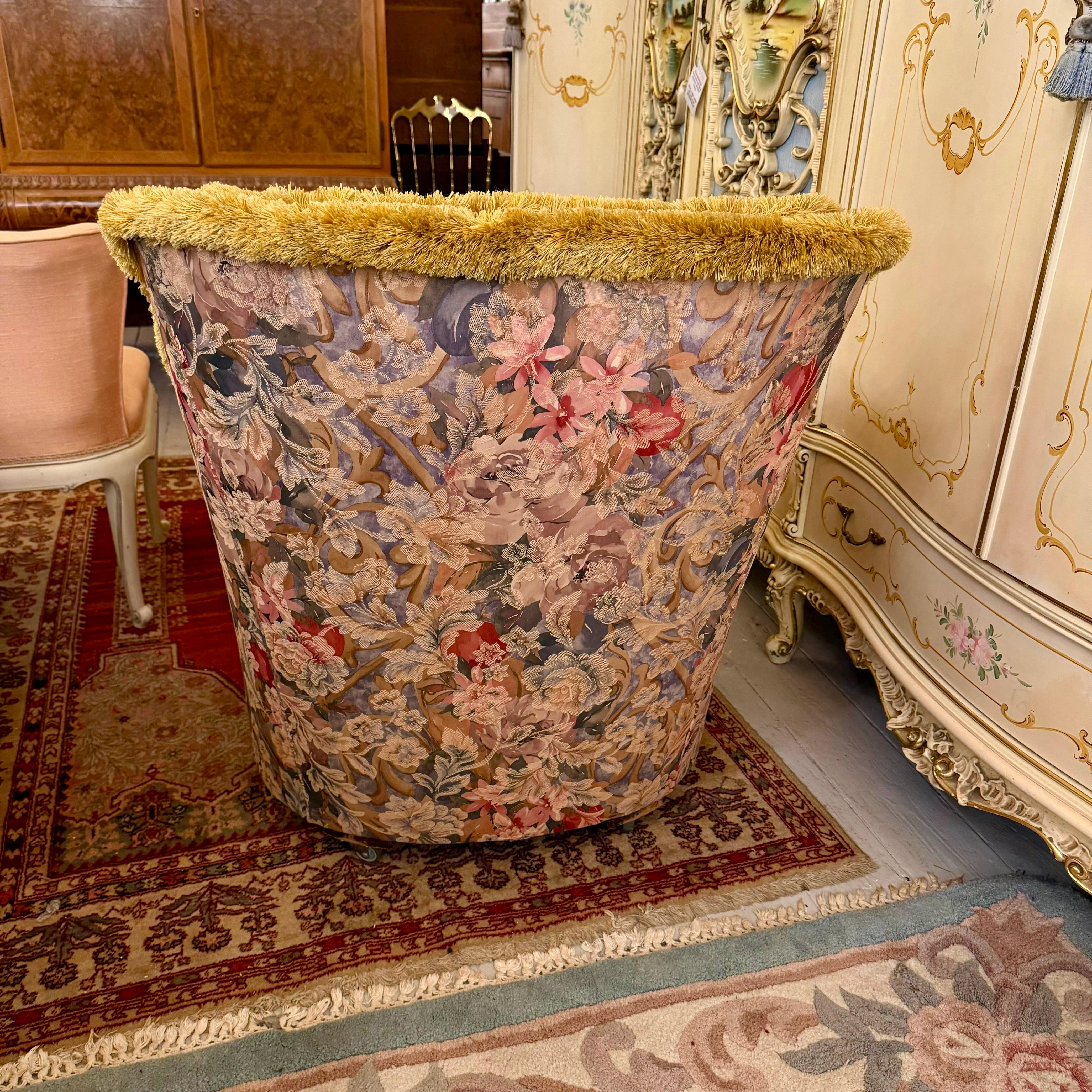 Vintage Floral Lounge Chair with Fringe Detailing