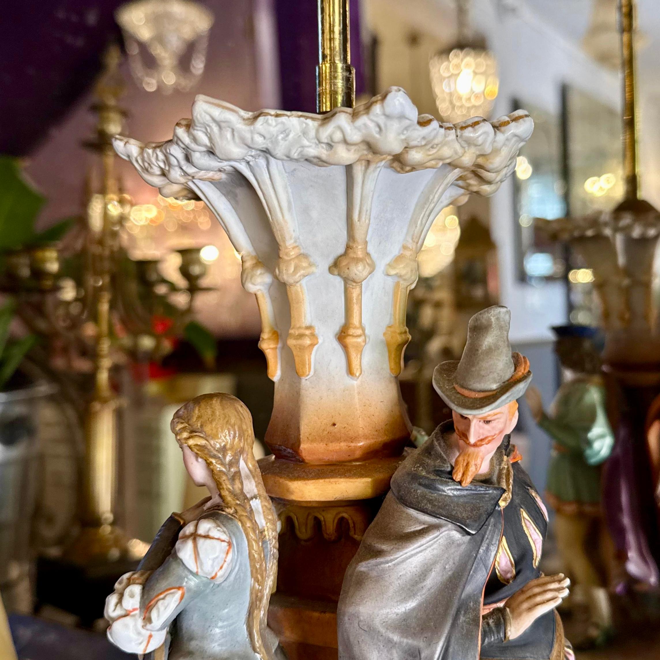 Capodimonte Figurine Lamp with Rococo Courtiers