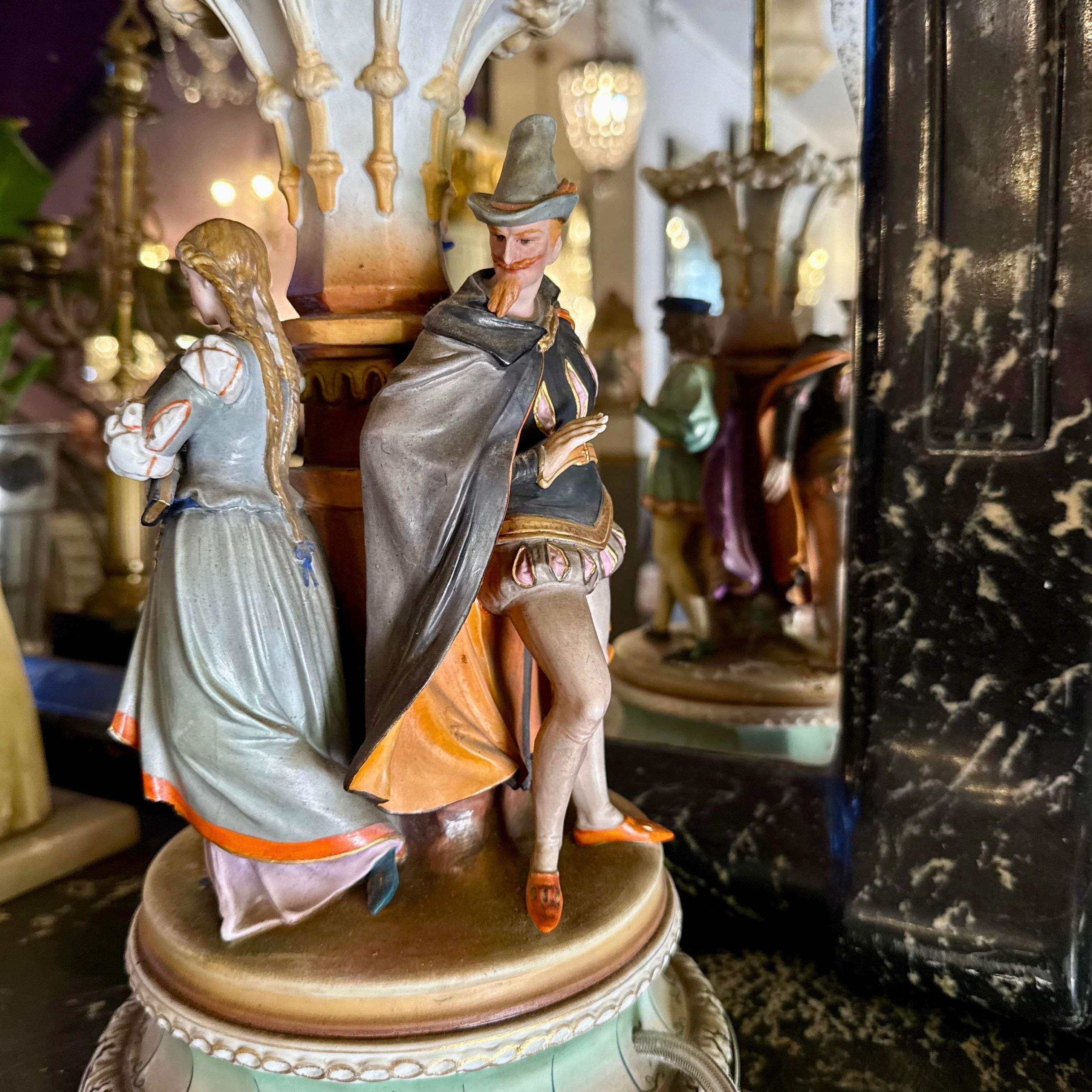 Capodimonte Figurine Lamp with Rococo Courtiers