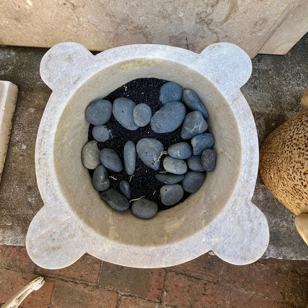 Pair of Craved Marble Planters with Pitted Exterior - SOLD