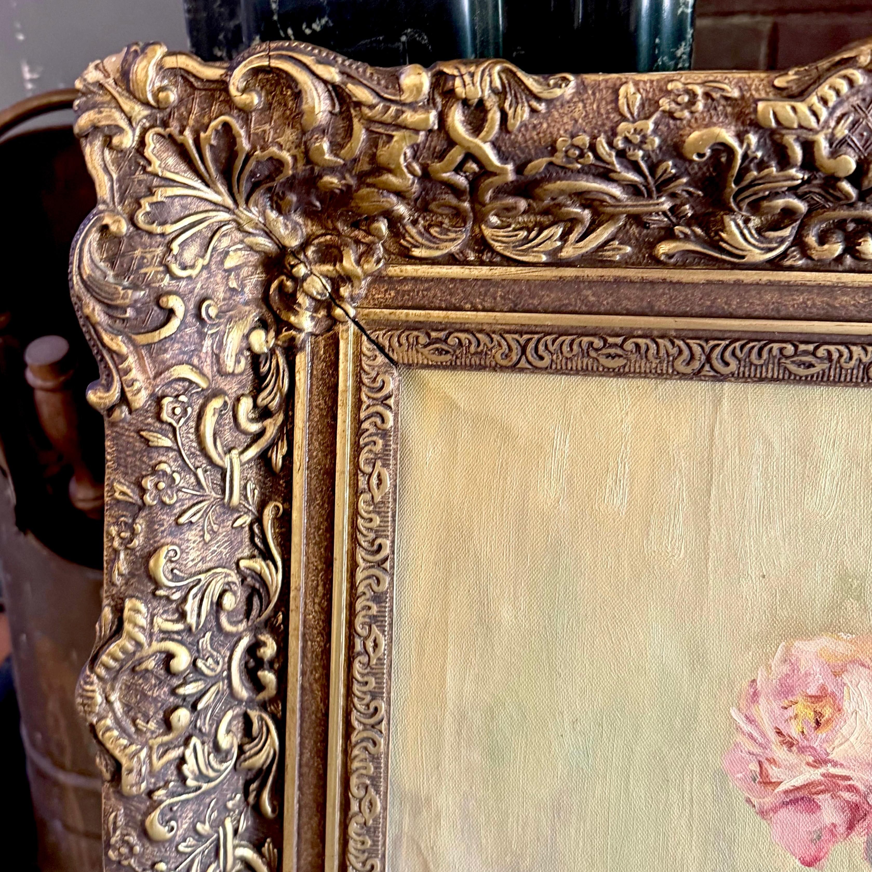 Romantic Still-Life Oil Painting in Ornate Gilt Frame