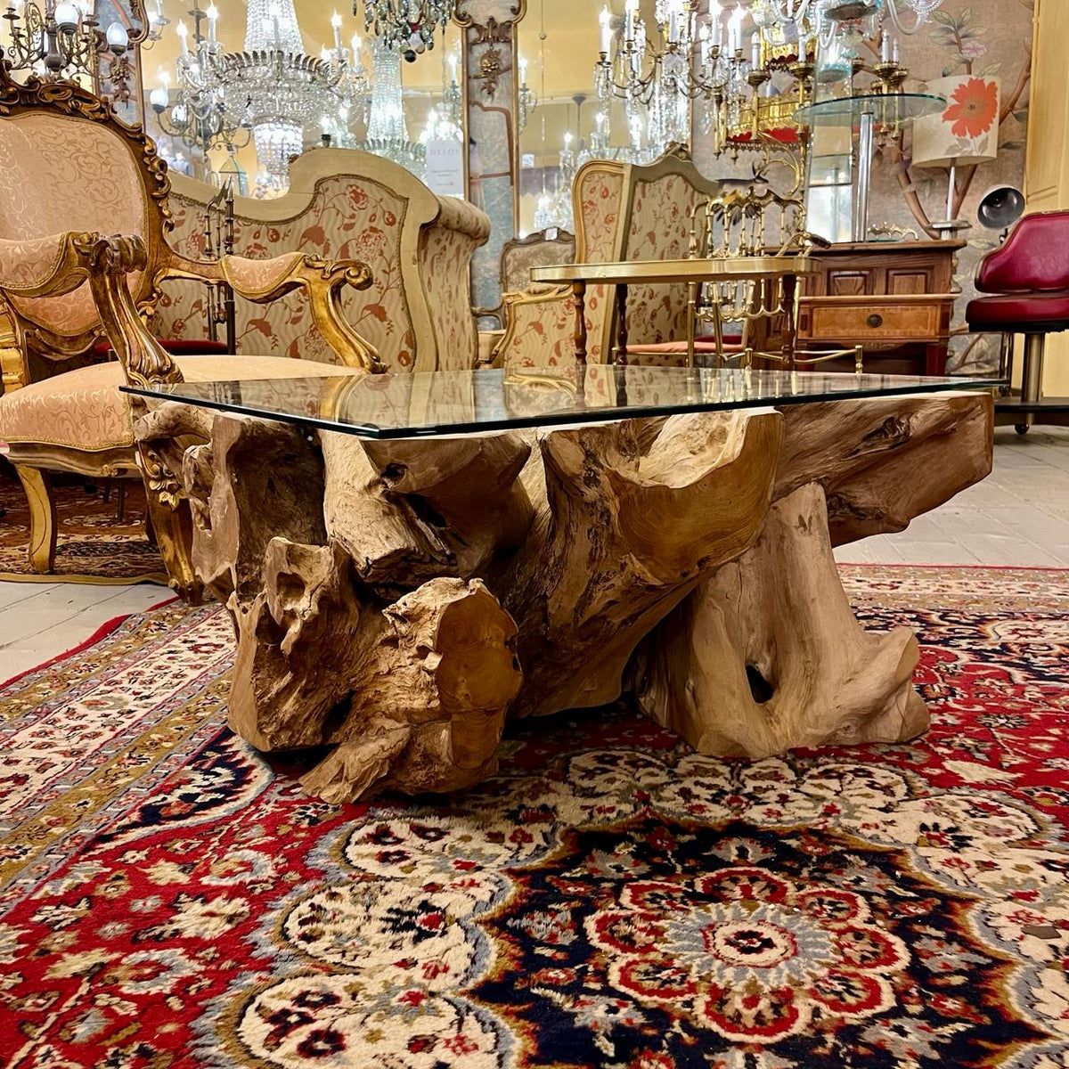 Organic Wooden Root System Coffee Table with Glass Top - SOLD – Delos ...