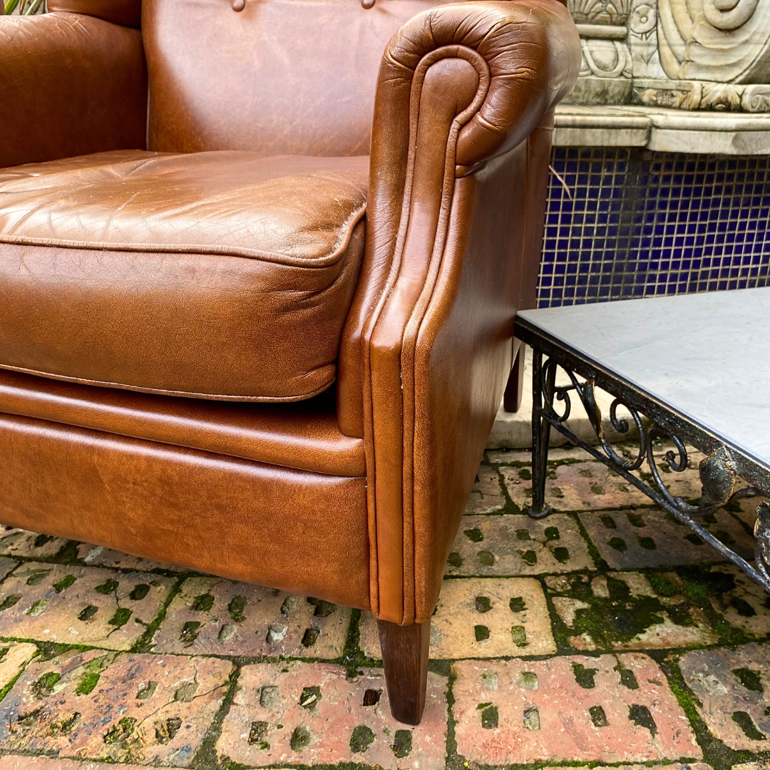 Vintage Tan Leather Wingback Chair