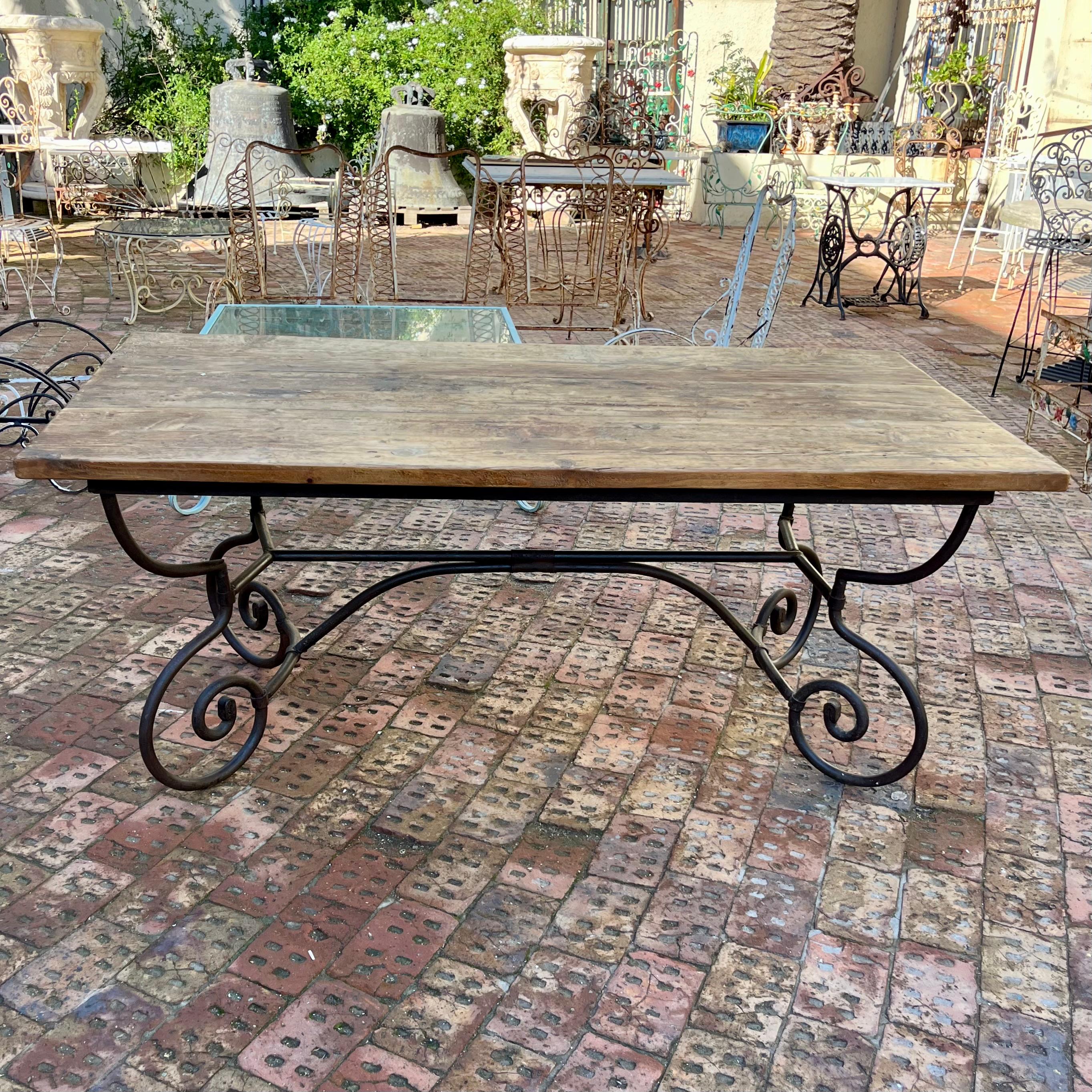 Rustic Wood and Wrought Iron Dining &amp; Coffee Tables, European, Late 20th Century