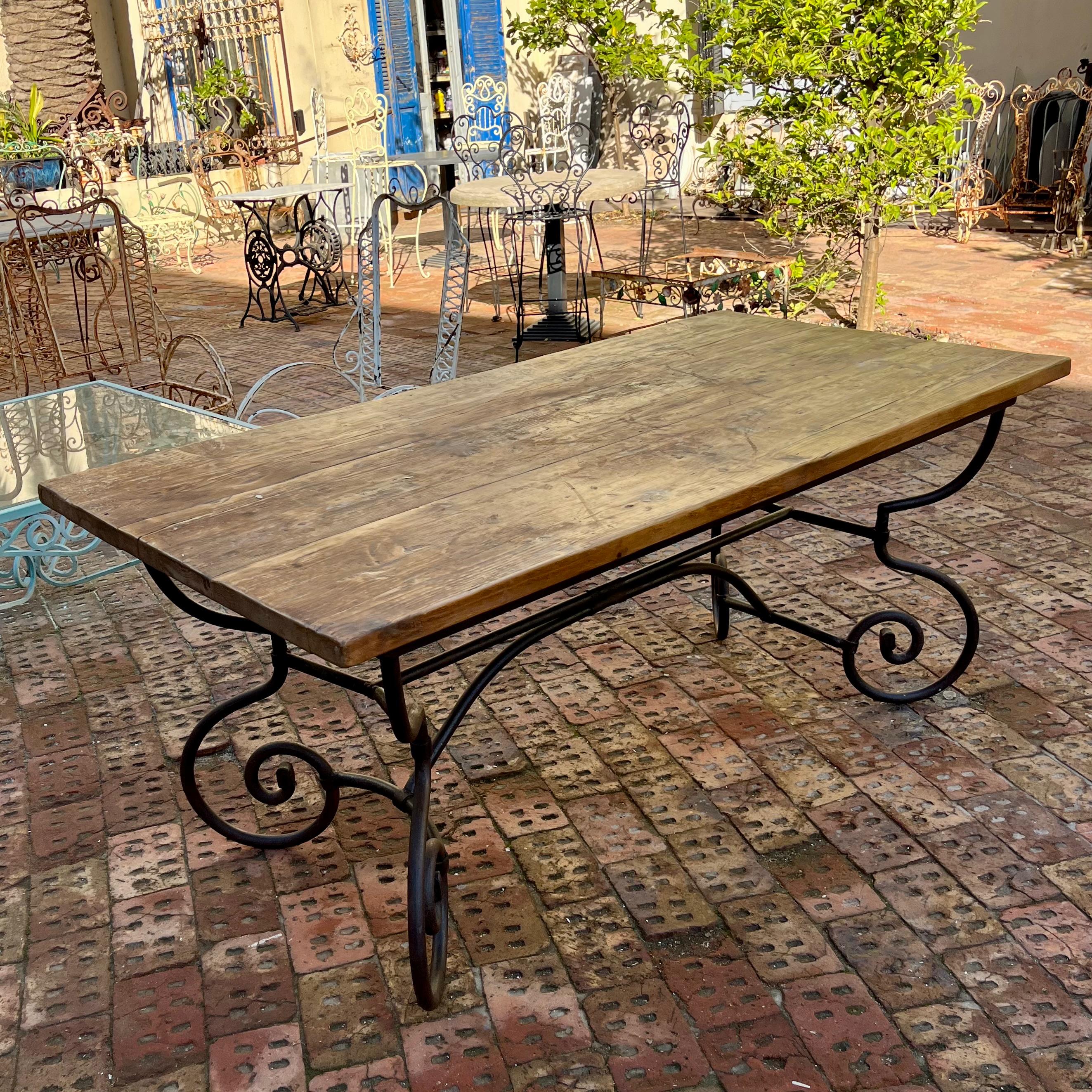 Rustic Wood and Wrought Iron Dining &amp; Coffee Tables, European, Late 20th Century