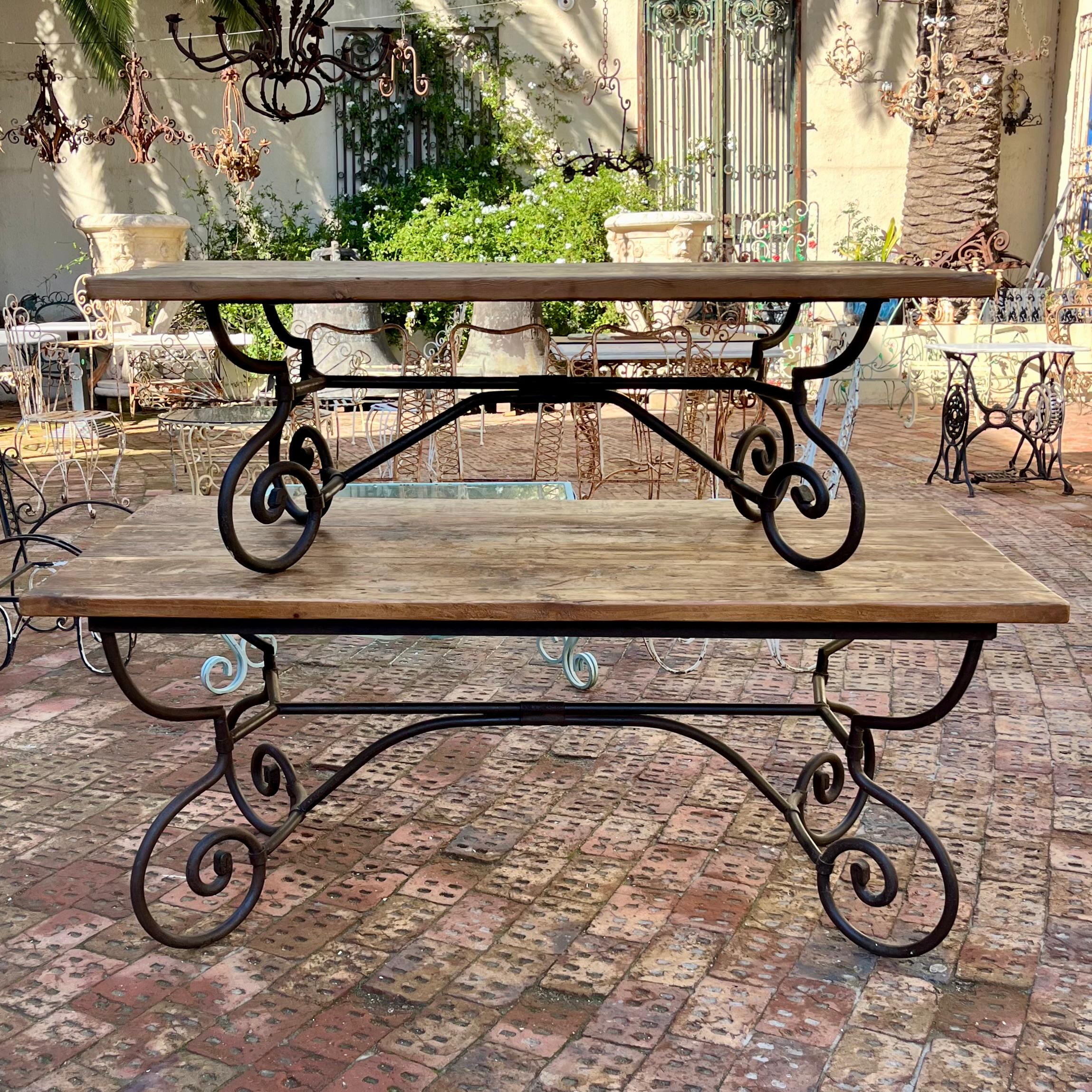 Rustic Wood and Wrought Iron Dining &amp; Coffee Tables, European, Late 20th Century