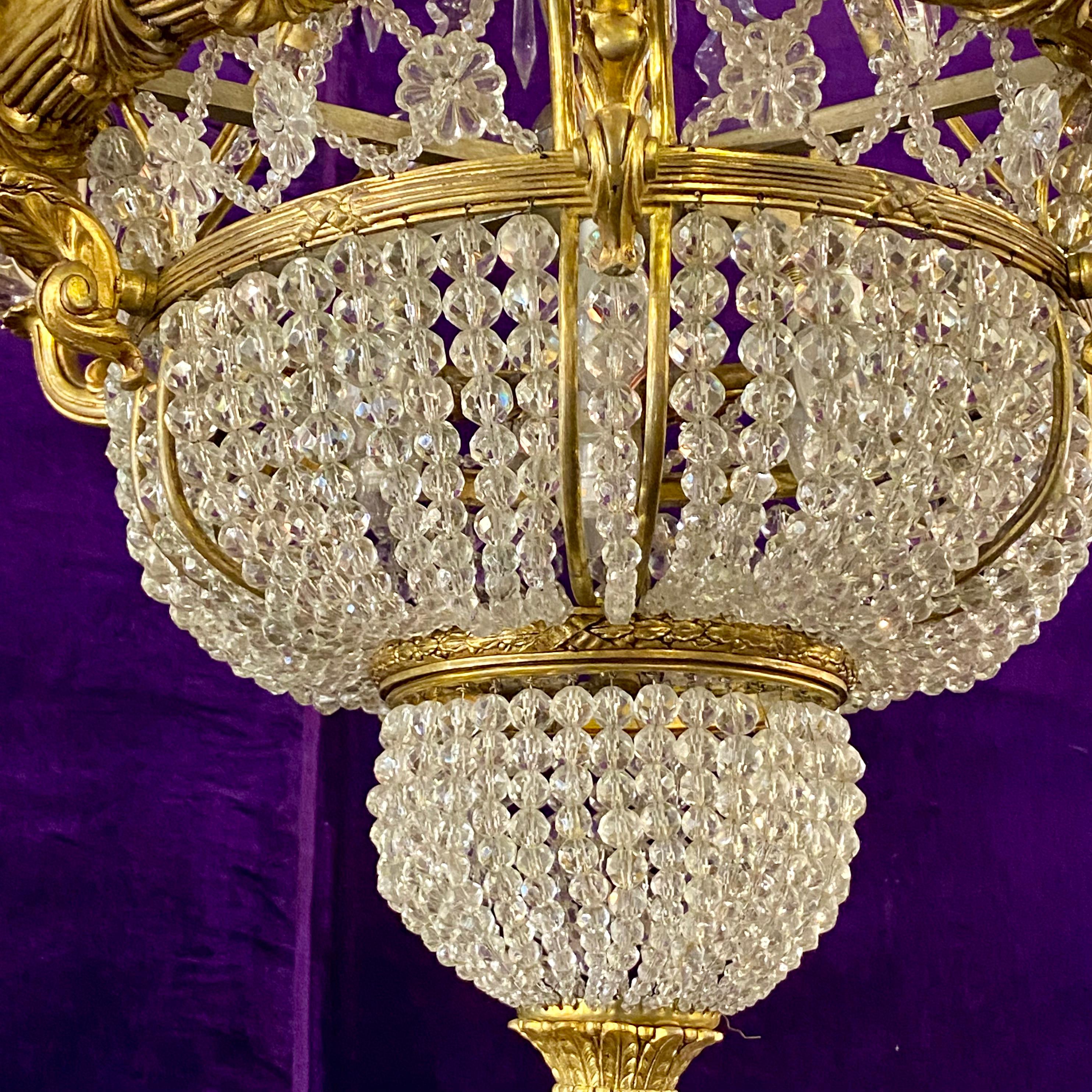 Very Rare Gilt Brass & Crystal Neoclassical Chandelier