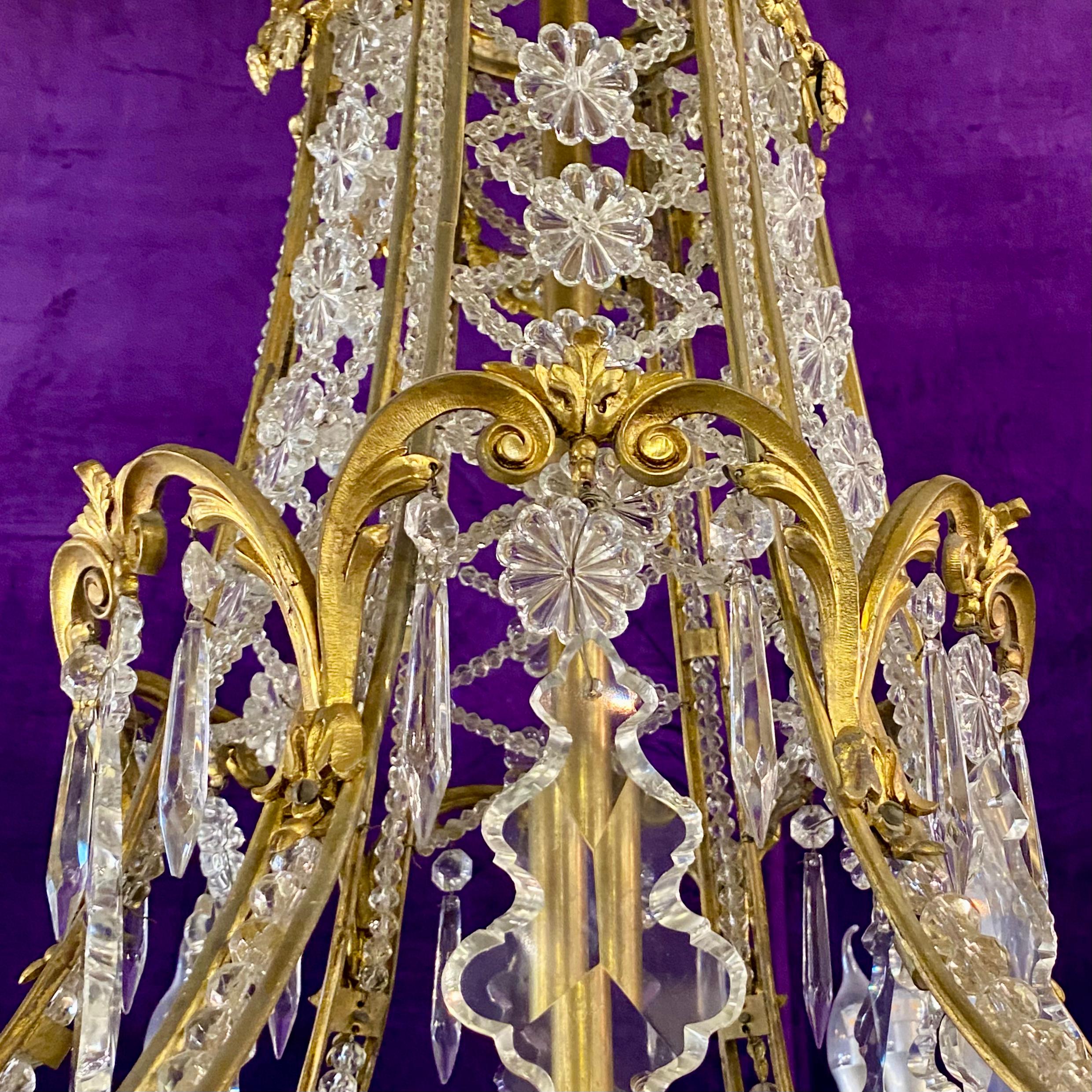 Very Rare Gilt Brass & Crystal Neoclassical Chandelier