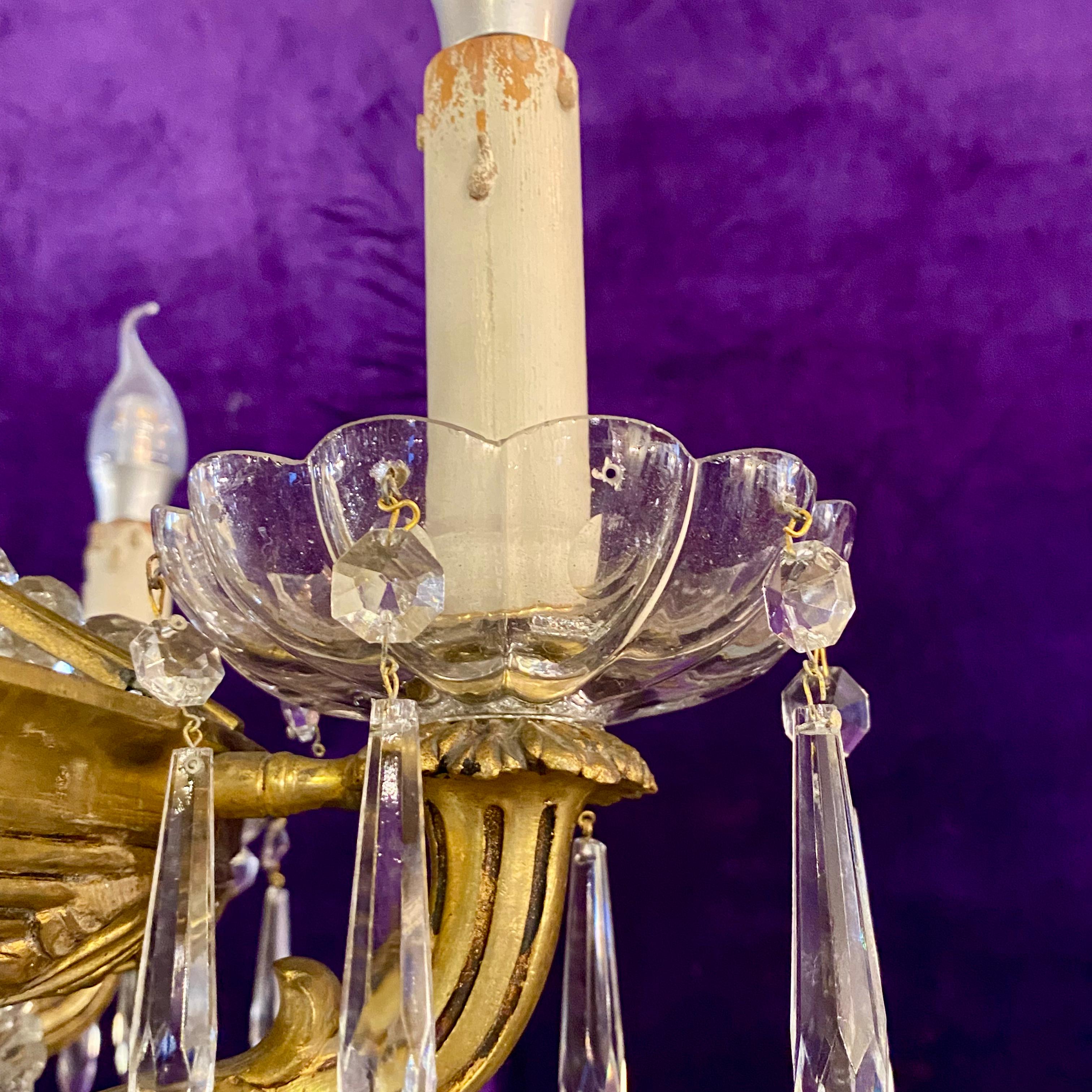 Very Rare Gilt Brass & Crystal Neoclassical Chandelier