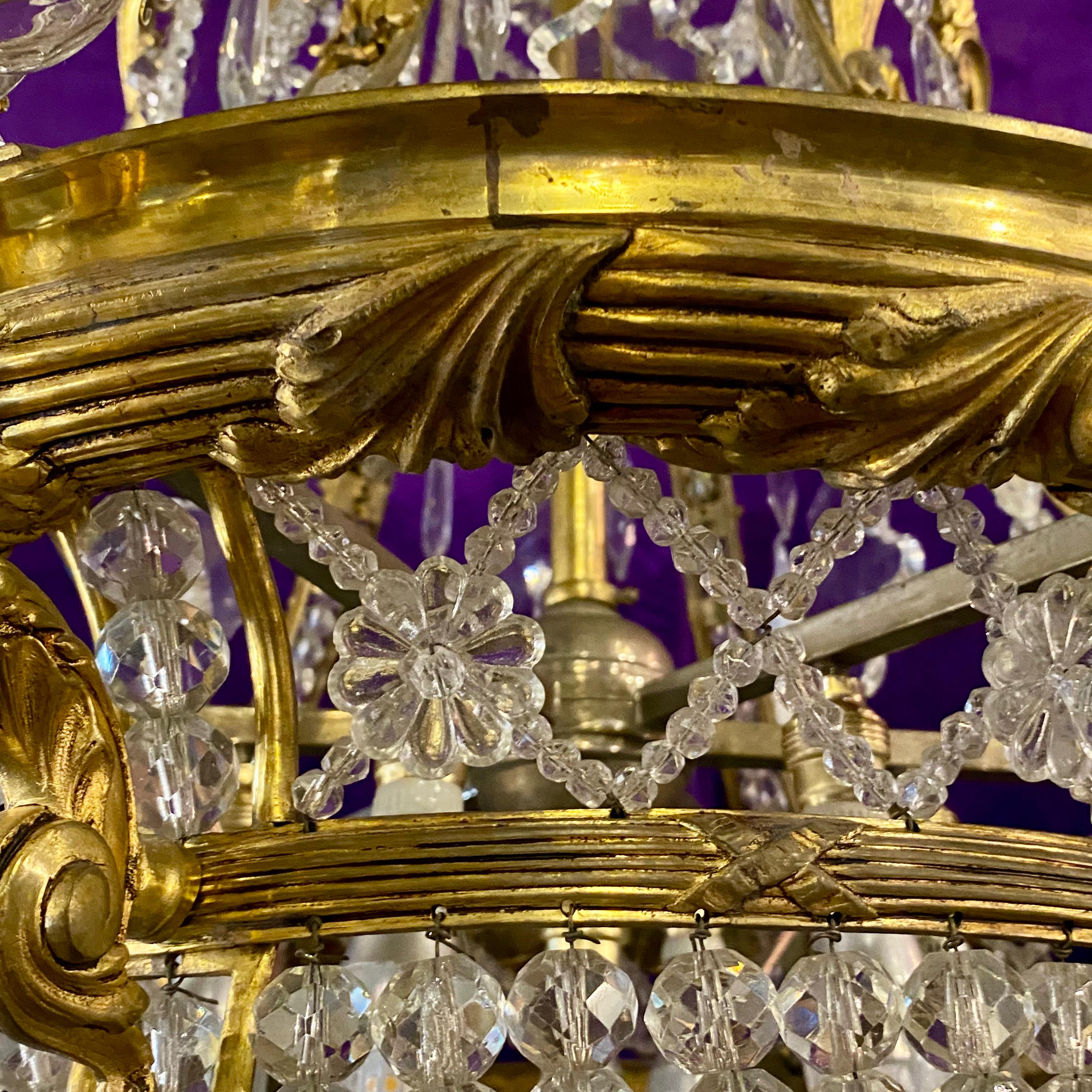 Very Rare Gilt Brass & Crystal Neoclassical Chandelier