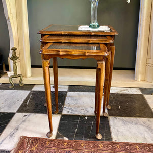 Beautiful Antique Oak and Rattan Nesting Tables - SOLD