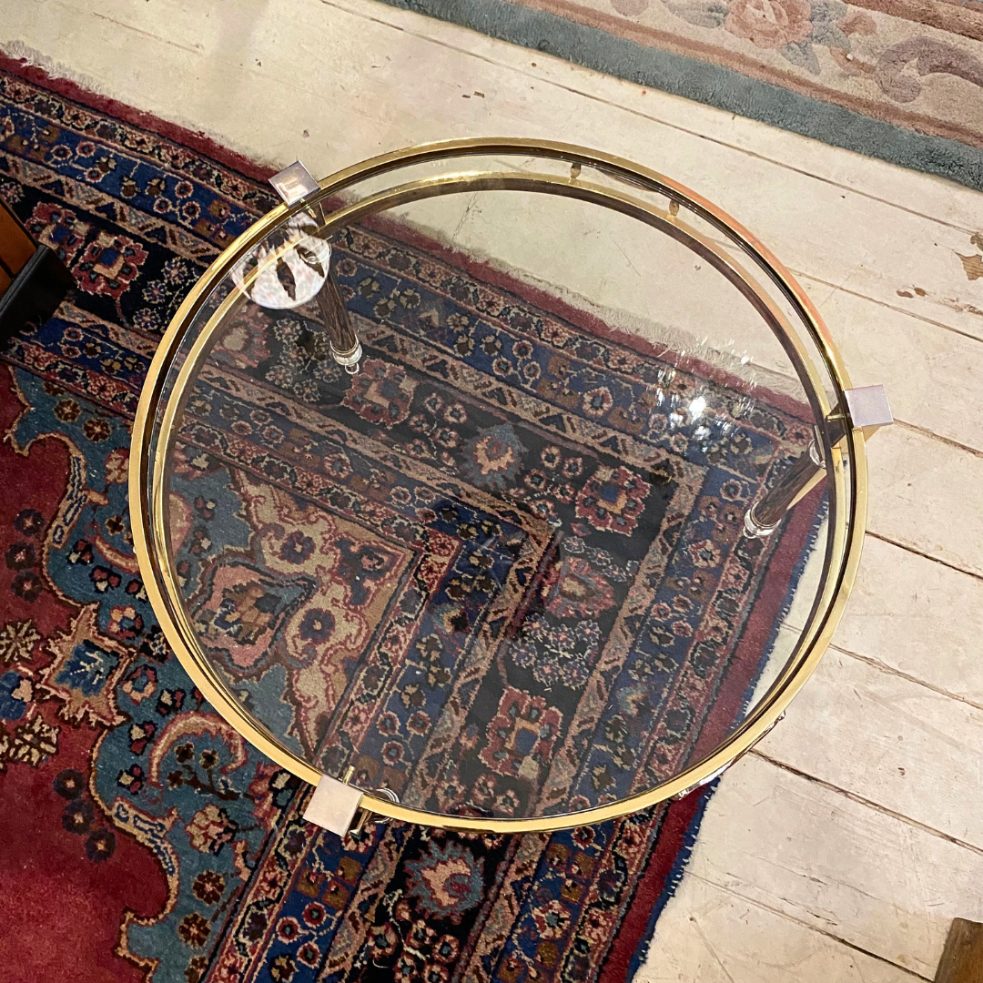 Vintage Polished Brass & Glass Coffee Table