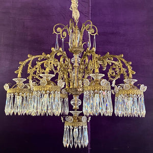 Very Large Gilt Metal and Crystal Chandelier