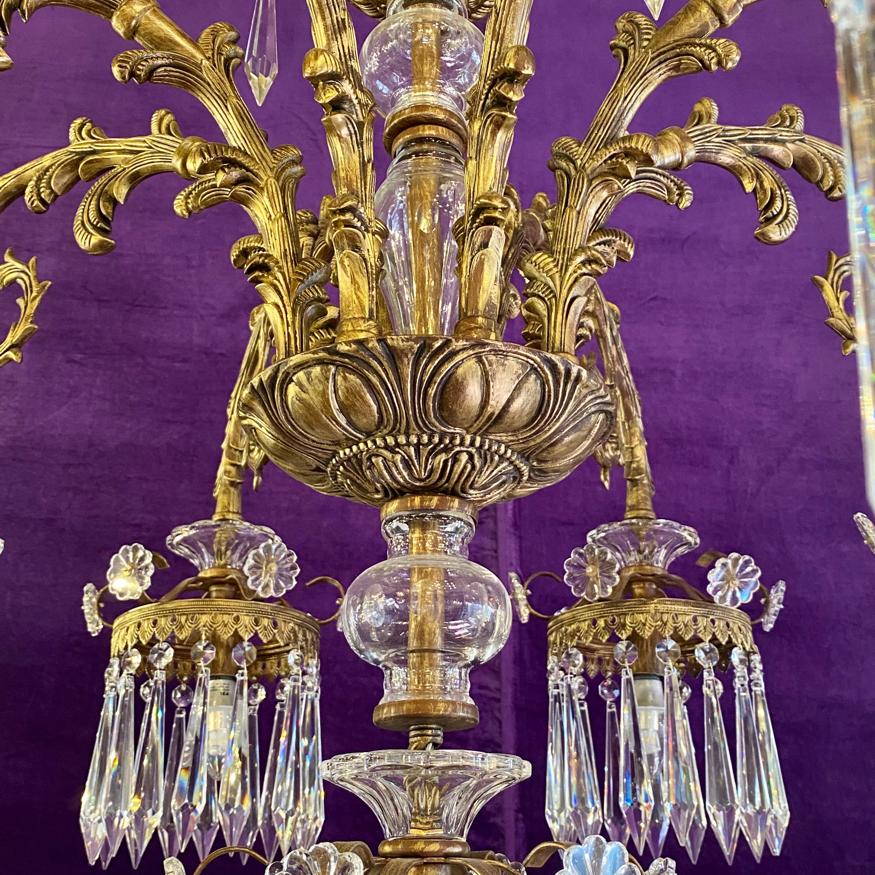 Very Large Gilt Metal and Crystal Chandelier