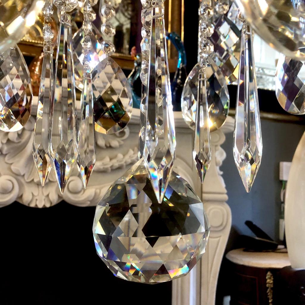 Heavy Antique Mazarine Chandelier with Crystals Drops