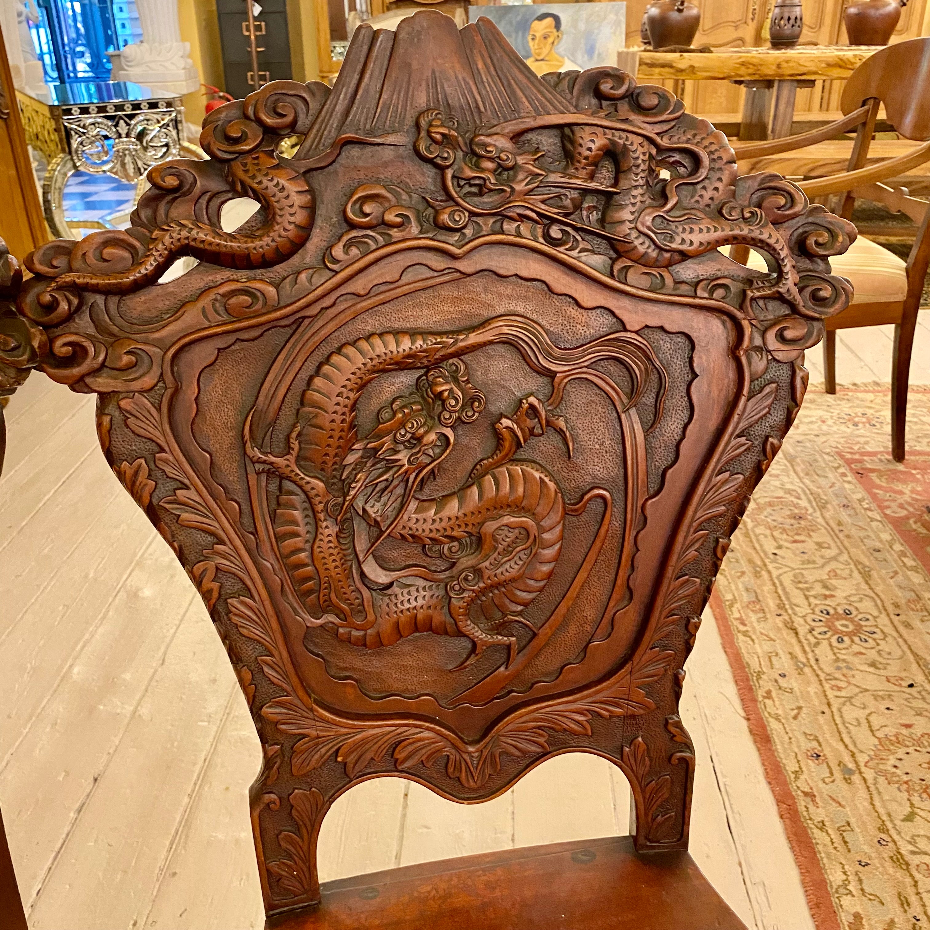 Pair of Antique Hand Carved Asian Chairs